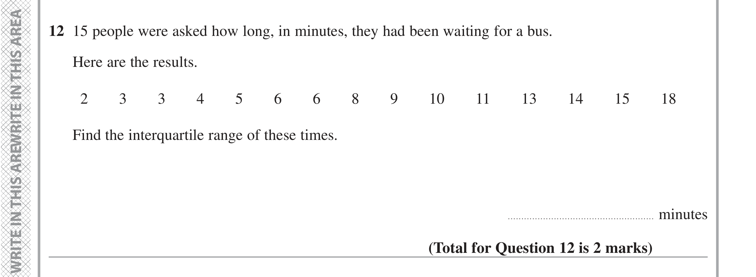 Question 12 — Mean/Median/Mode/Range — Edexcel iGCSE Jan 2021
