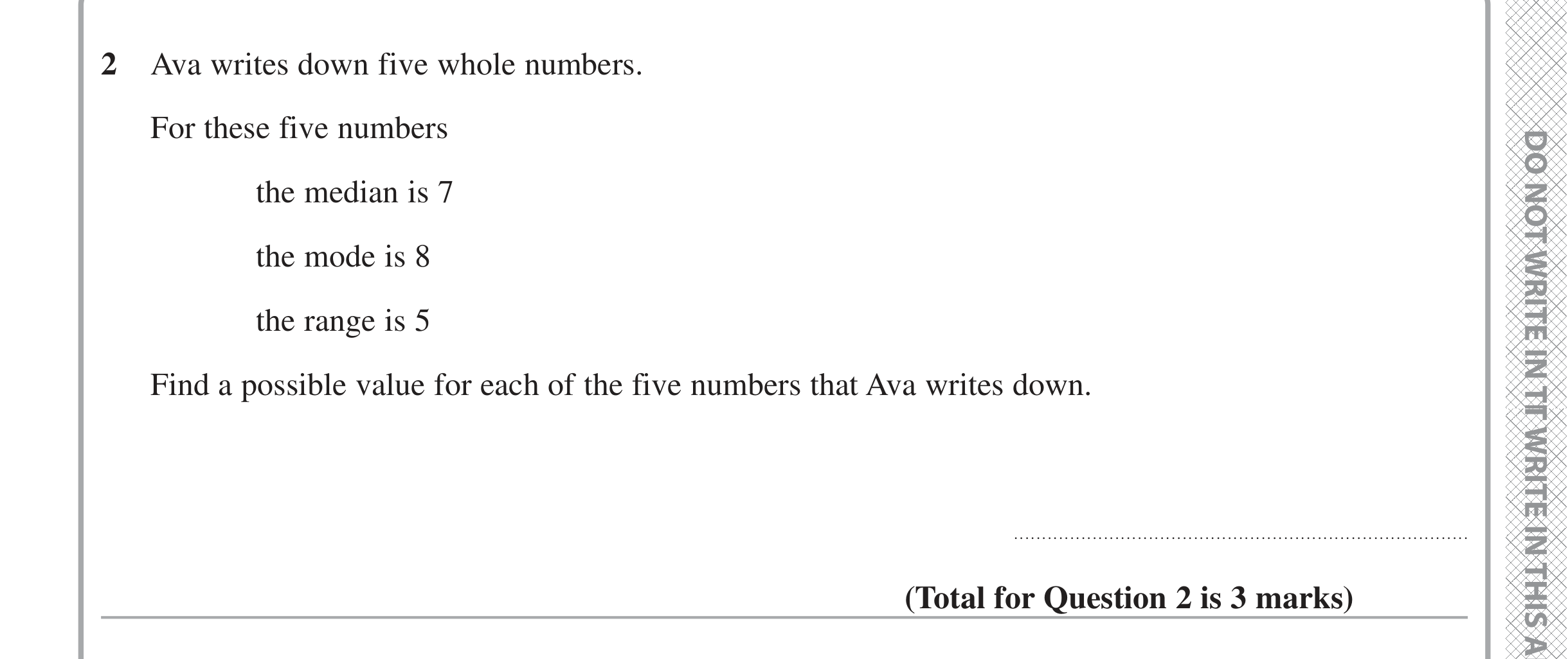 Question 2 — Mean/Median/Mode/Range — Edexcel iGCSE Jan 2021