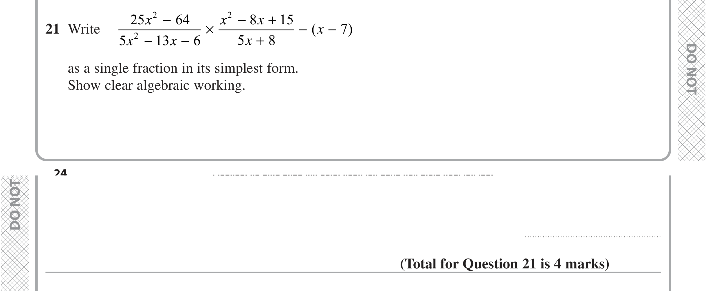 Question 21 — Algebra Fractions — Edexcel iGCSE Jan 2021