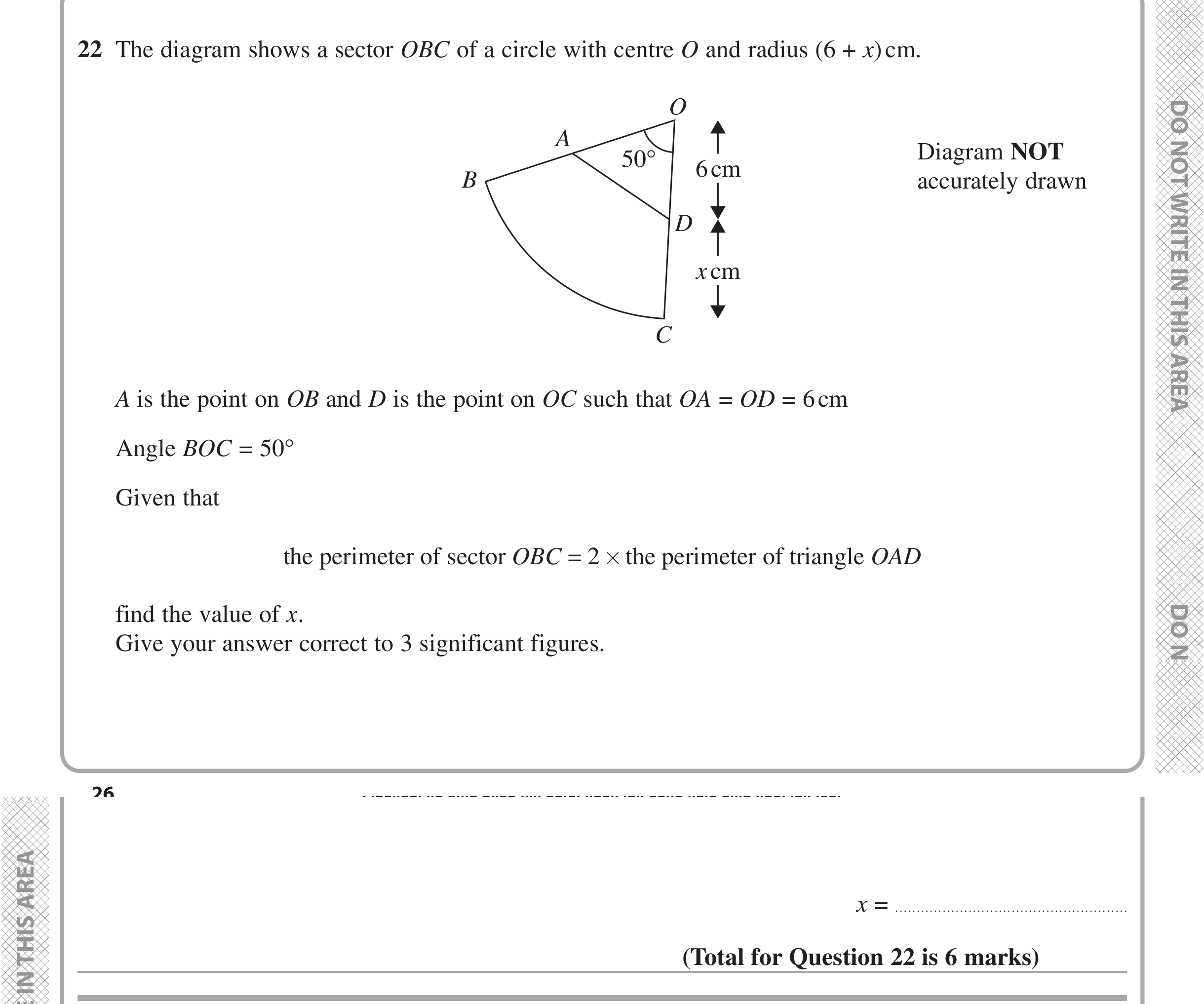 Question 22 — Sectors, Perimeter and Area, Sine/Cosine Rule — Edexcel iGCSE Jan 2021