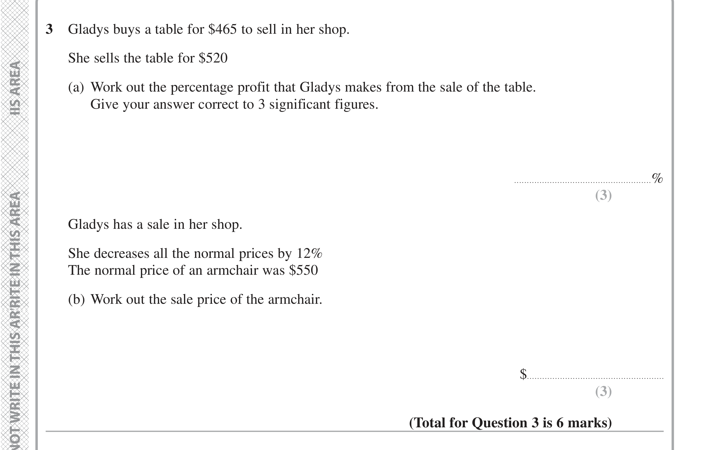 Question 3 — Percentages — Edexcel iGCSE Jan 2021
