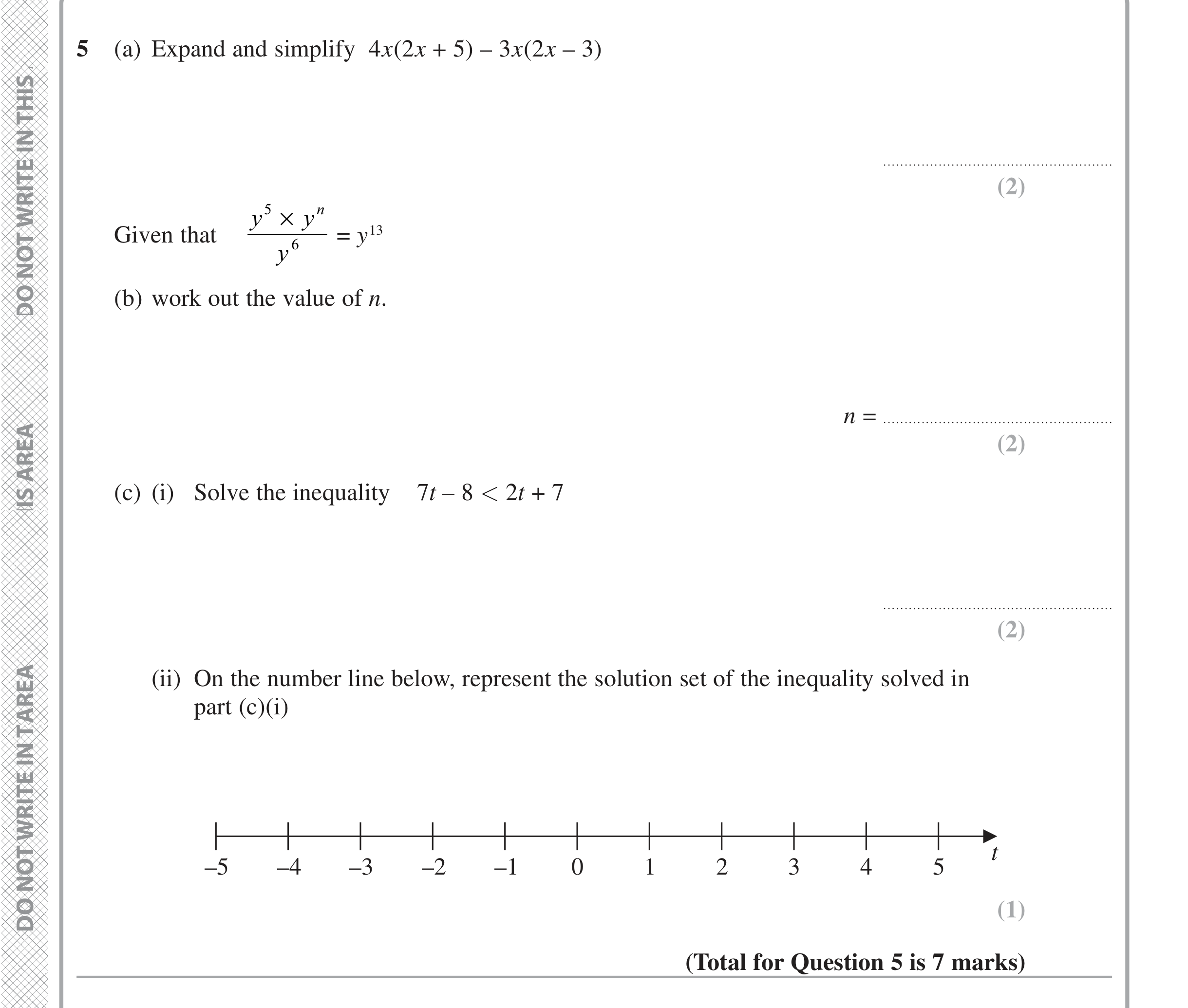 Question 5 — Factorise/Expand/Simplify, Powers, Inequalities — Edexcel iGCSE Jan 2021