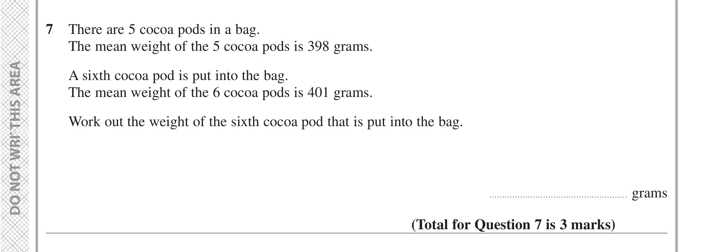 Question 7 — Mean/Median/Mode/Range — Edexcel iGCSE Jan 2021