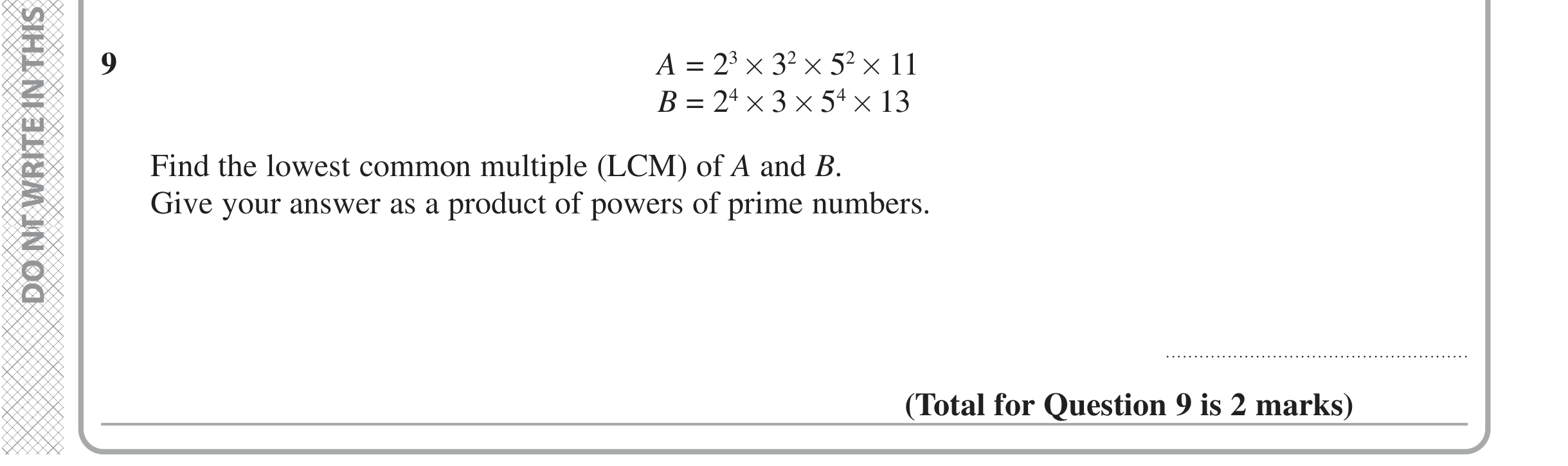 Question 9 — HCF and LCM — Edexcel iGCSE Jan 2021