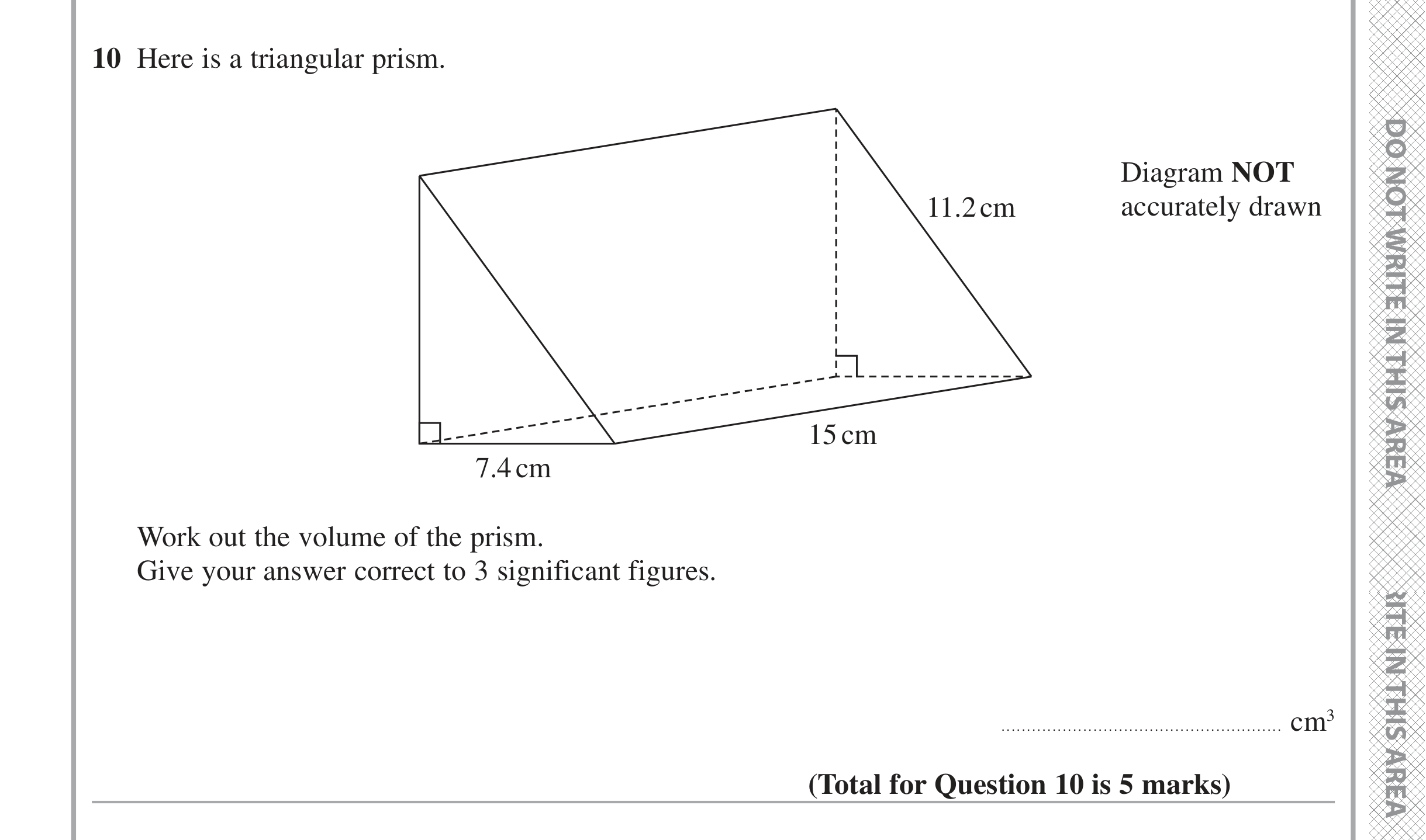Question 10 — 3D Shapes and Volume, Pythagoras — Edexcel iGCSE June 2021