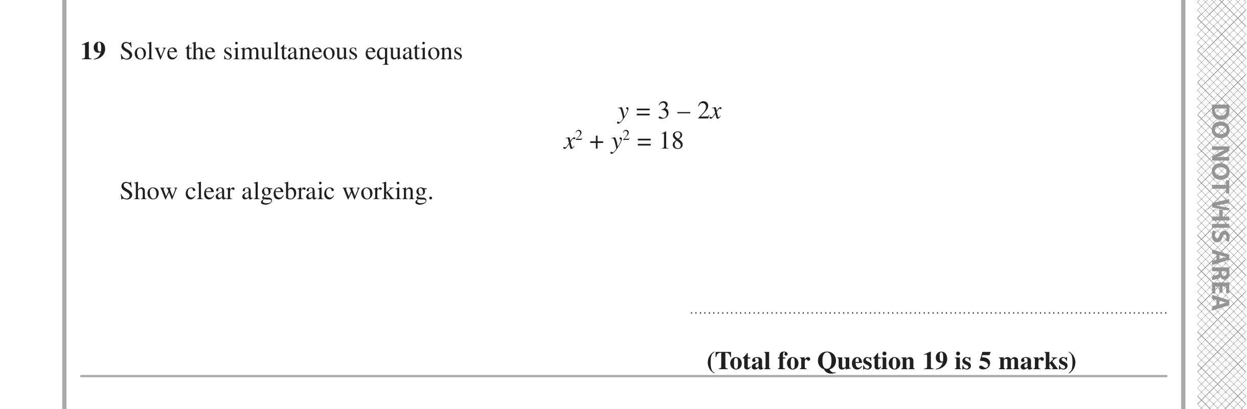 Question 19 — Simultaneous Equations — Edexcel iGCSE June 2021