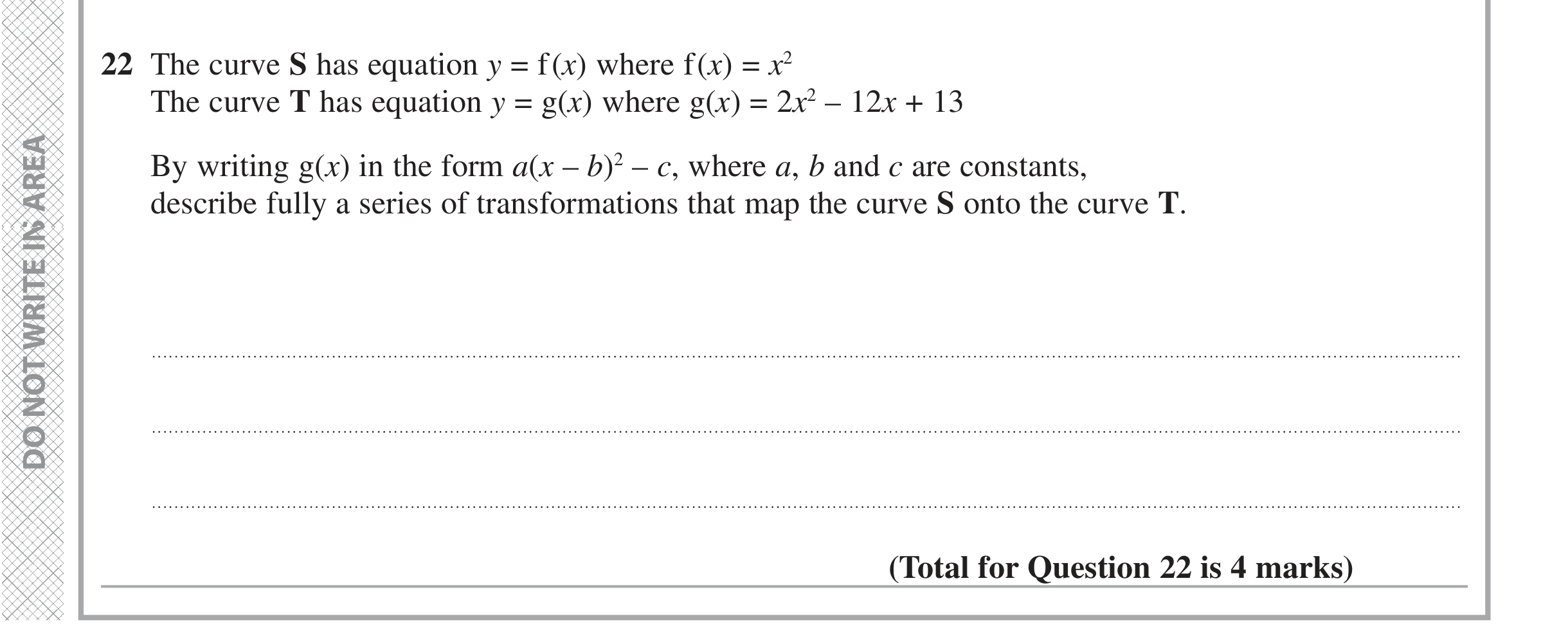 Question 22 — Graph Transformations — Edexcel iGCSE June 2021