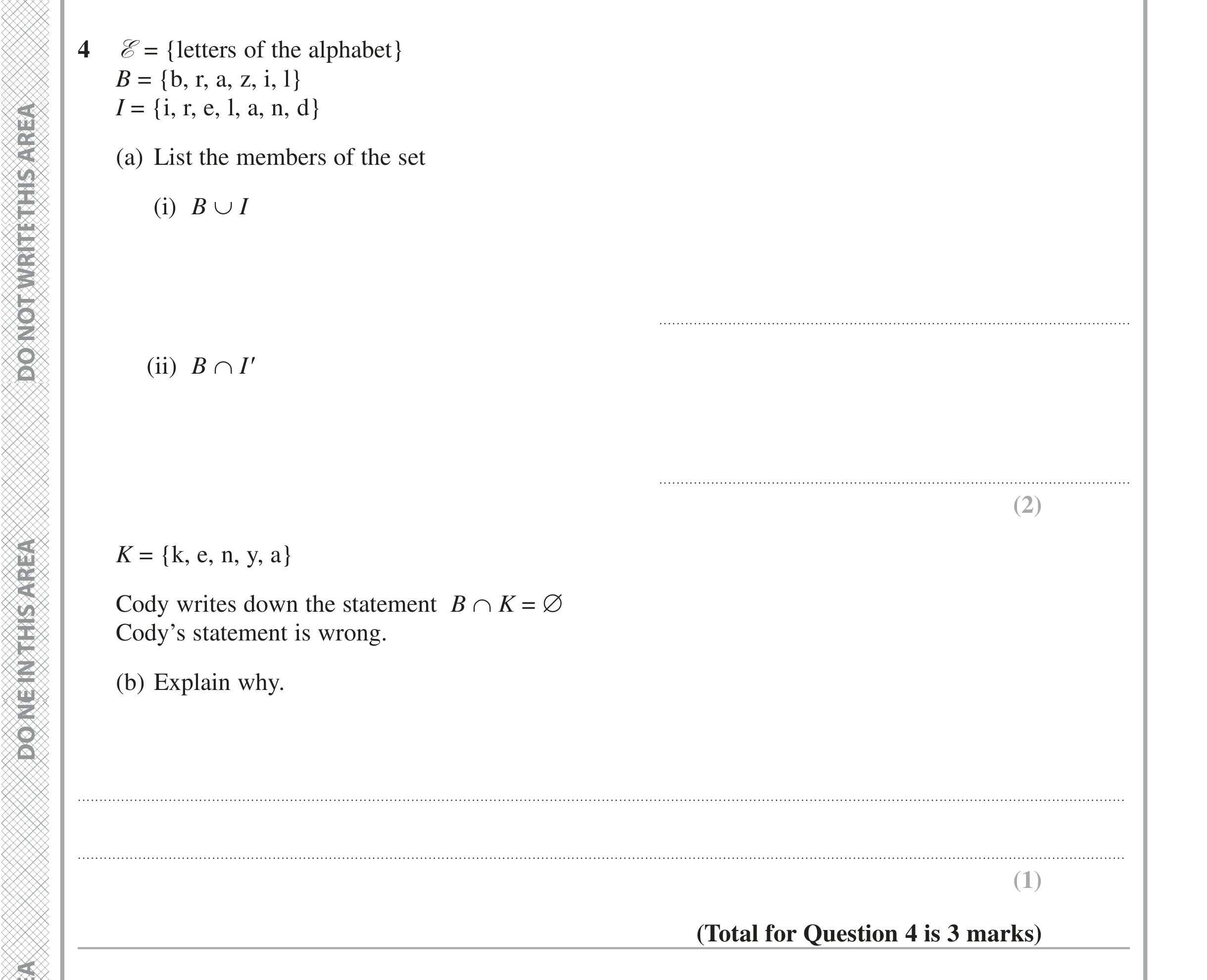 Question 4 — Set Notation — Edexcel iGCSE June 2021
