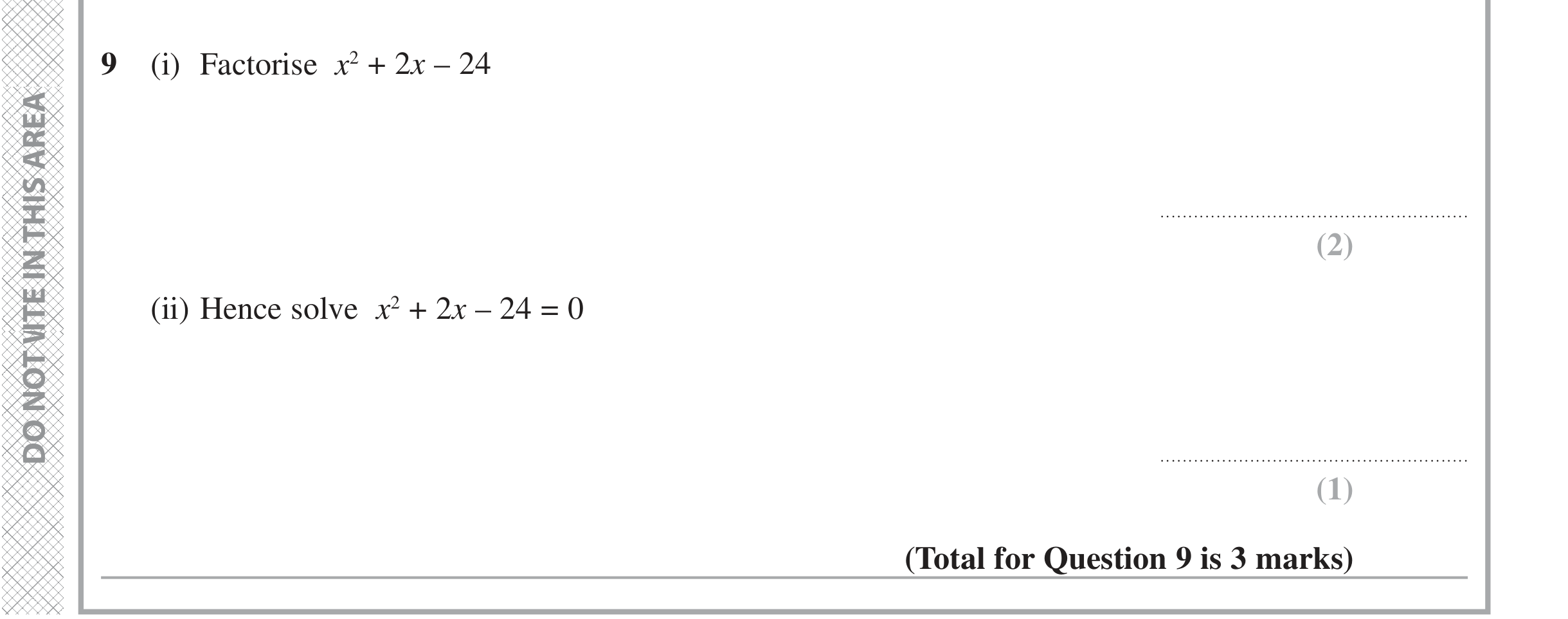 Question 9 — Quadratic Equations — Edexcel iGCSE June 2021
