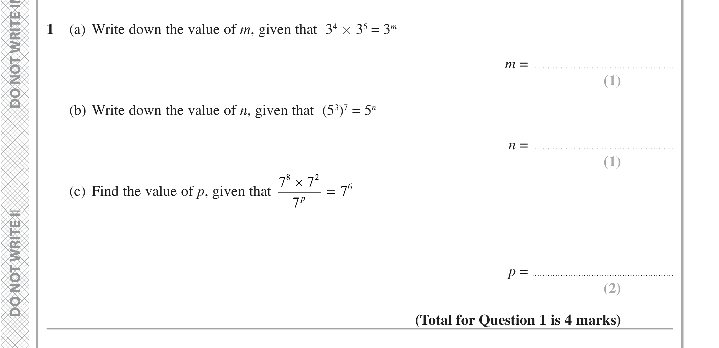 Question 1 — Powers — Edexcel iGCSE November 2021