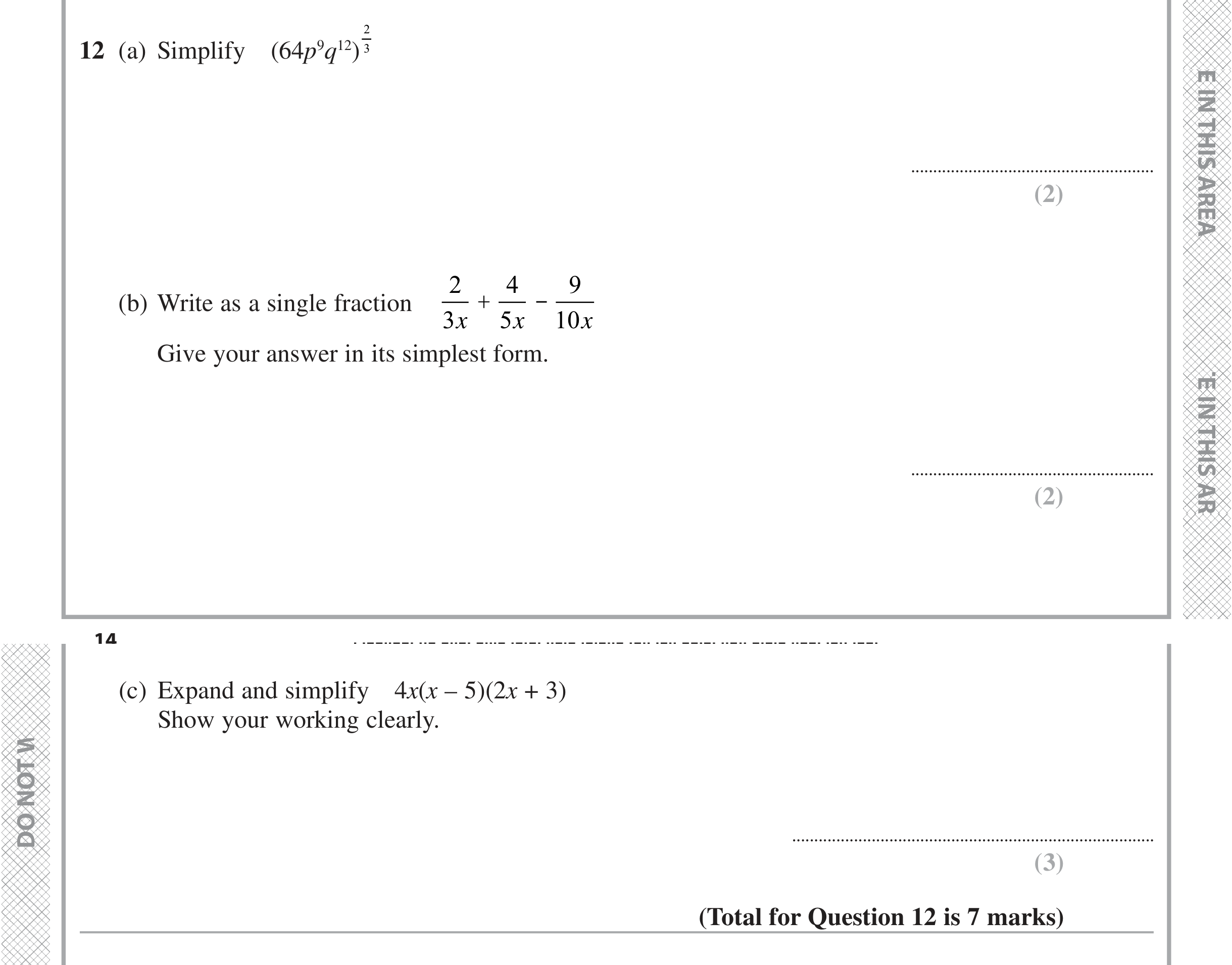 Question 12 — Powers, Algebra Fractions, Algebra (Expand/Simplify/Factorise) — Edexcel iGCSE November 2021