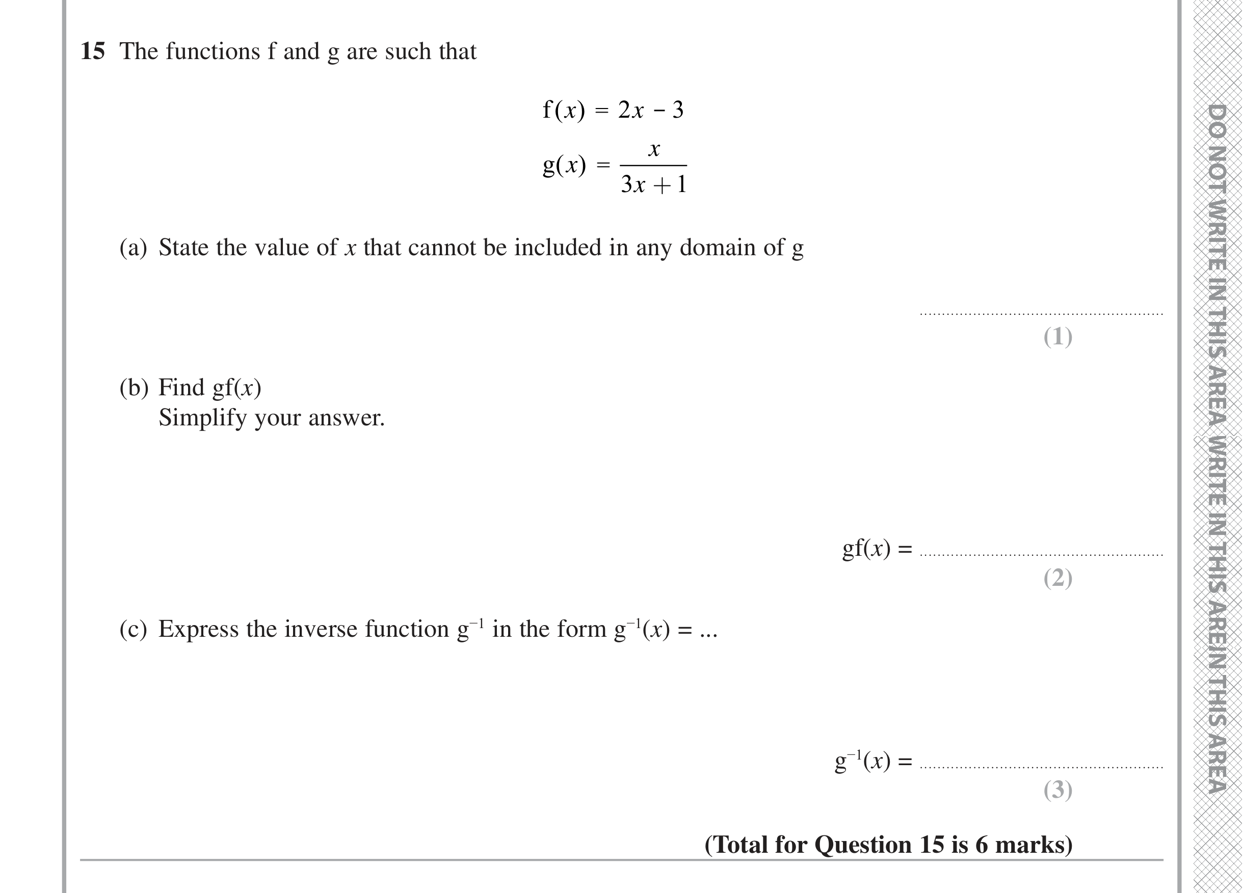 Question 15 — Functions — Edexcel iGCSE November 2021