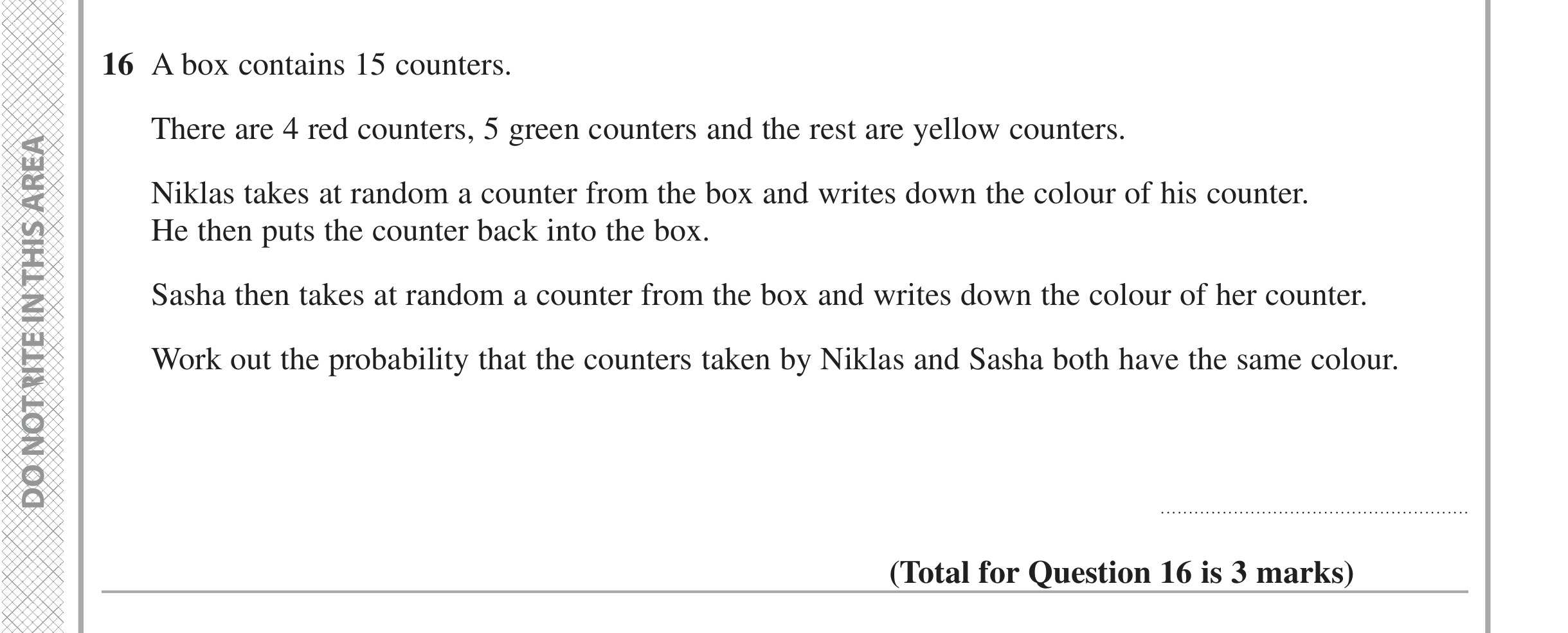 Question 16 — Probability — Edexcel iGCSE November 2021