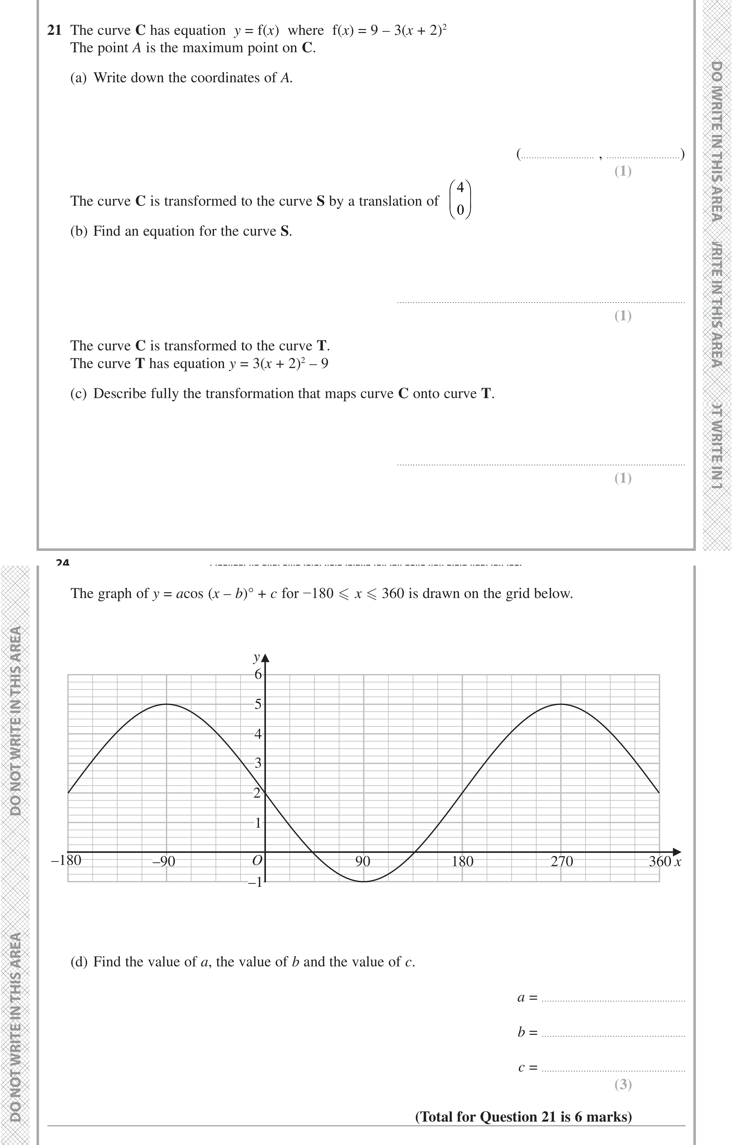Question 21 — Quadratics, Graph Transformations — Edexcel iGCSE November 2021