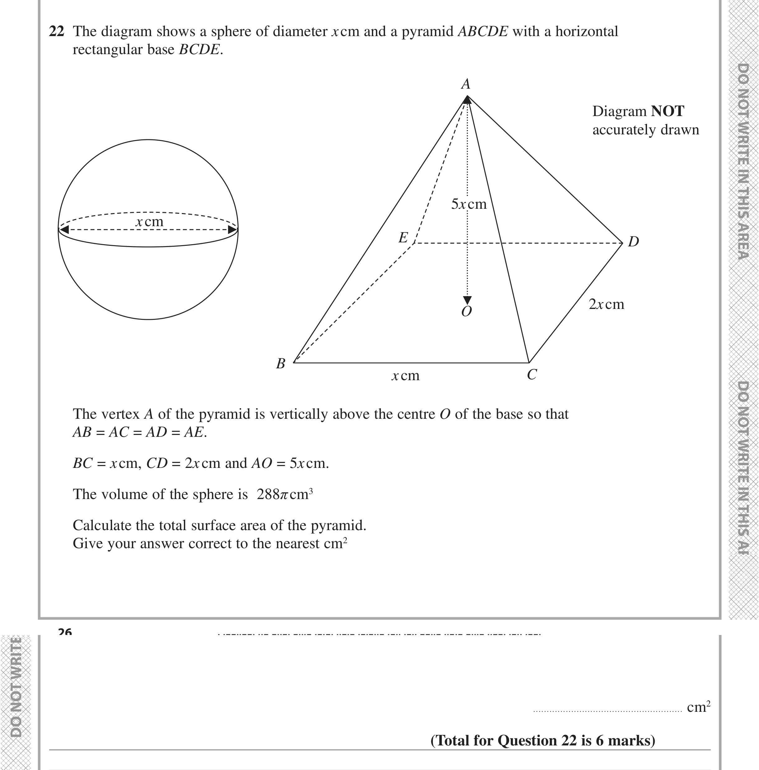 Question 22 — 3D Shapes and Volume, Surface Area — Edexcel iGCSE November 2021
