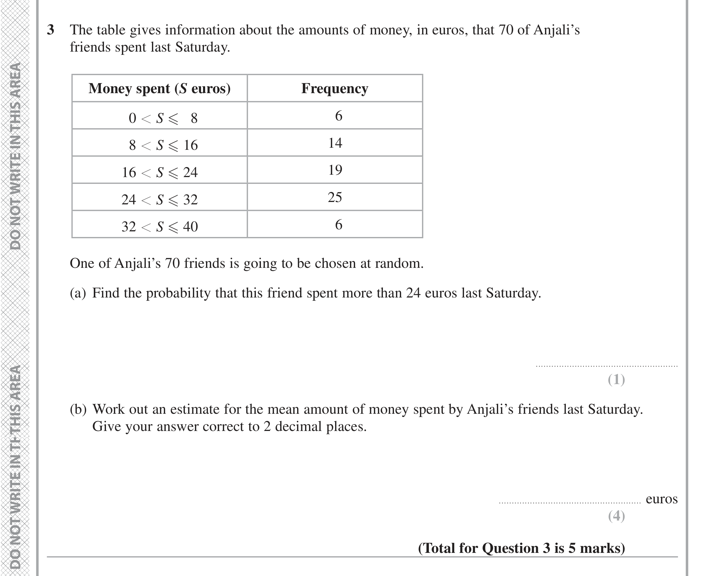 Question 3 — Frequency Tables — Edexcel iGCSE November 2021