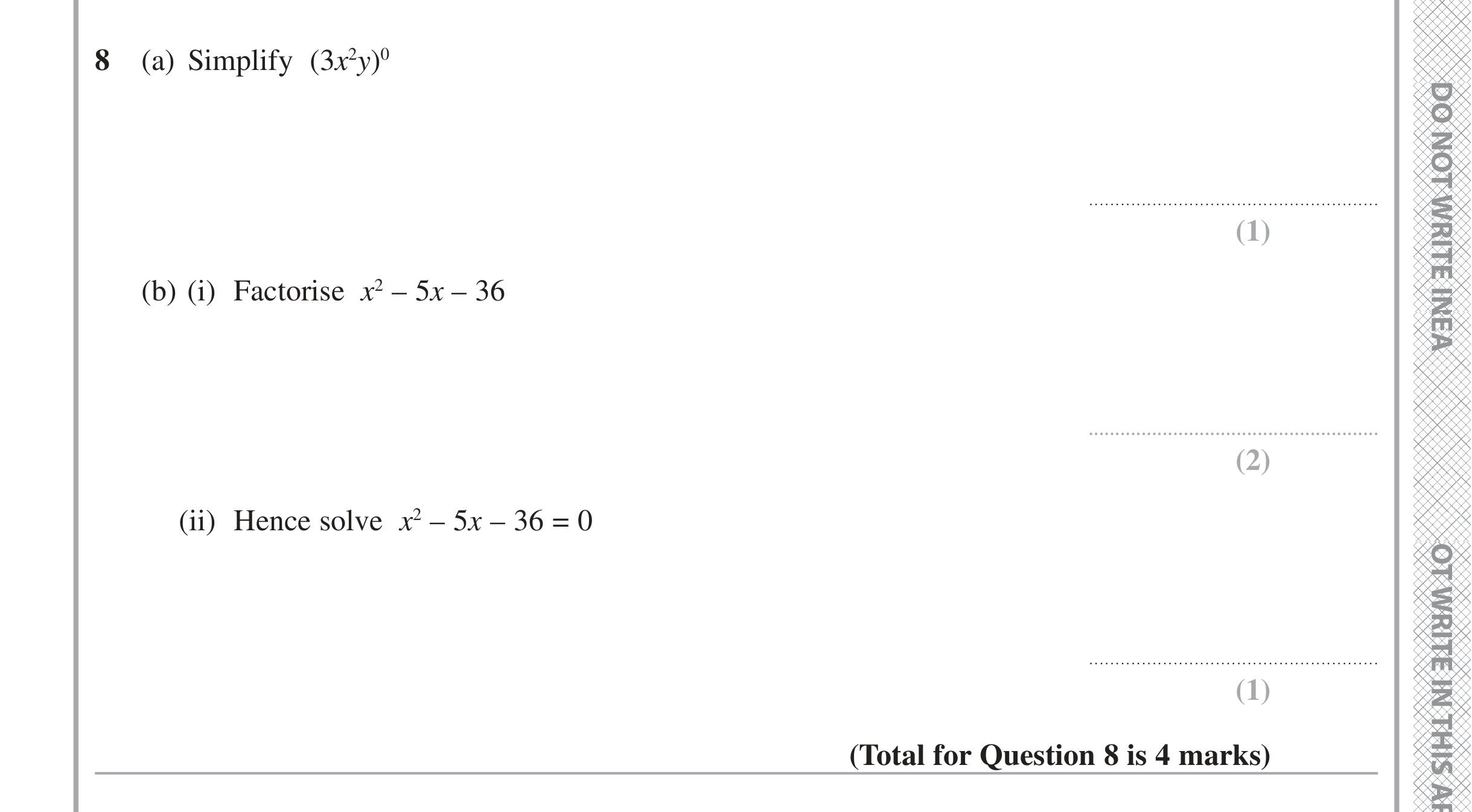 Question 8 — Powers, Quadratic Equations — Edexcel iGCSE November 2021