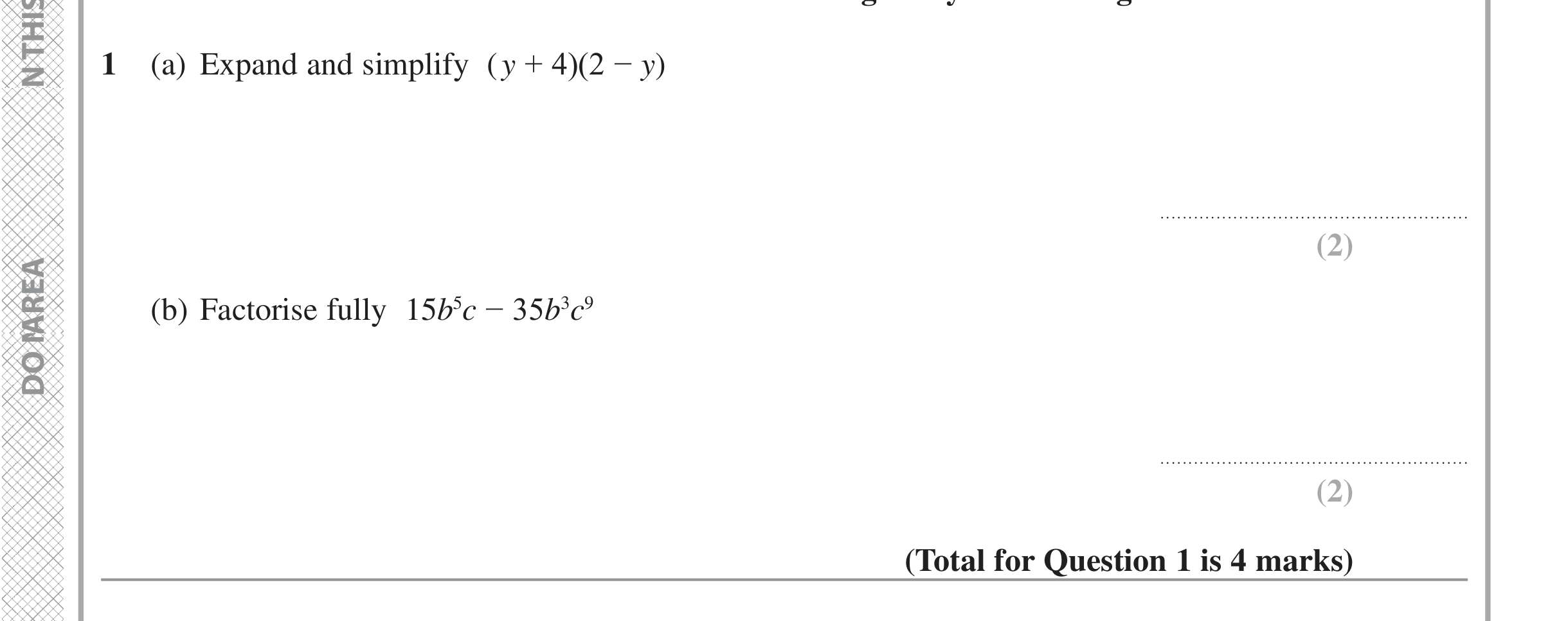 Question 1 — Factorise/Expand/Simplify — Edexcel iGCSE Jan 2022