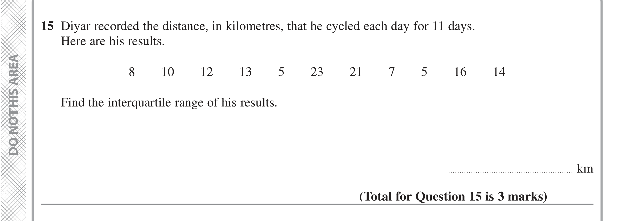 Question 15 — Mean/Median/Mode/Range — Edexcel iGCSE Jan 2022