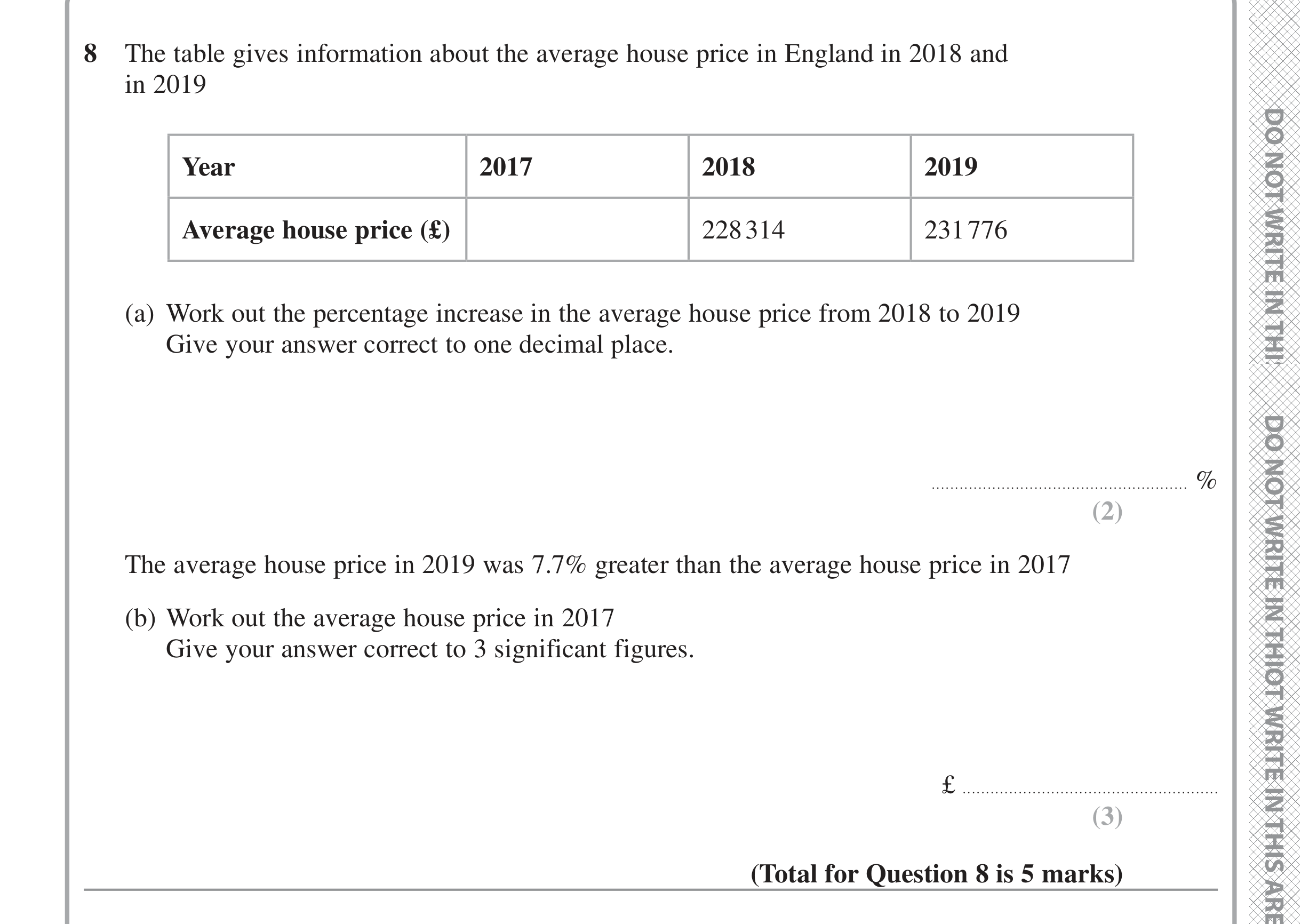 Question 8 — Percentages — Edexcel iGCSE Jan 2022