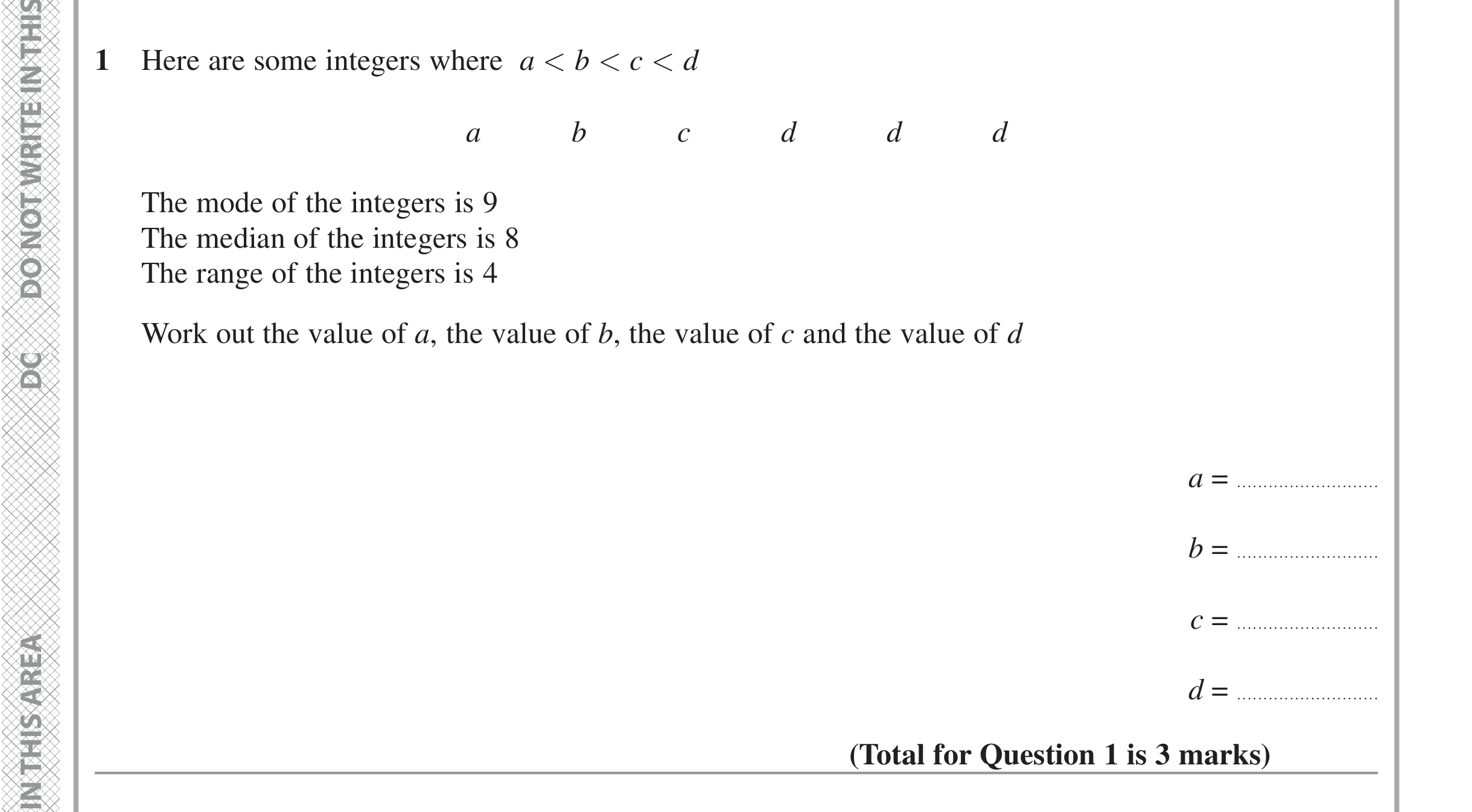 Question 1 — Mean/Median/Mode/Range — Edexcel iGCSE June 2022