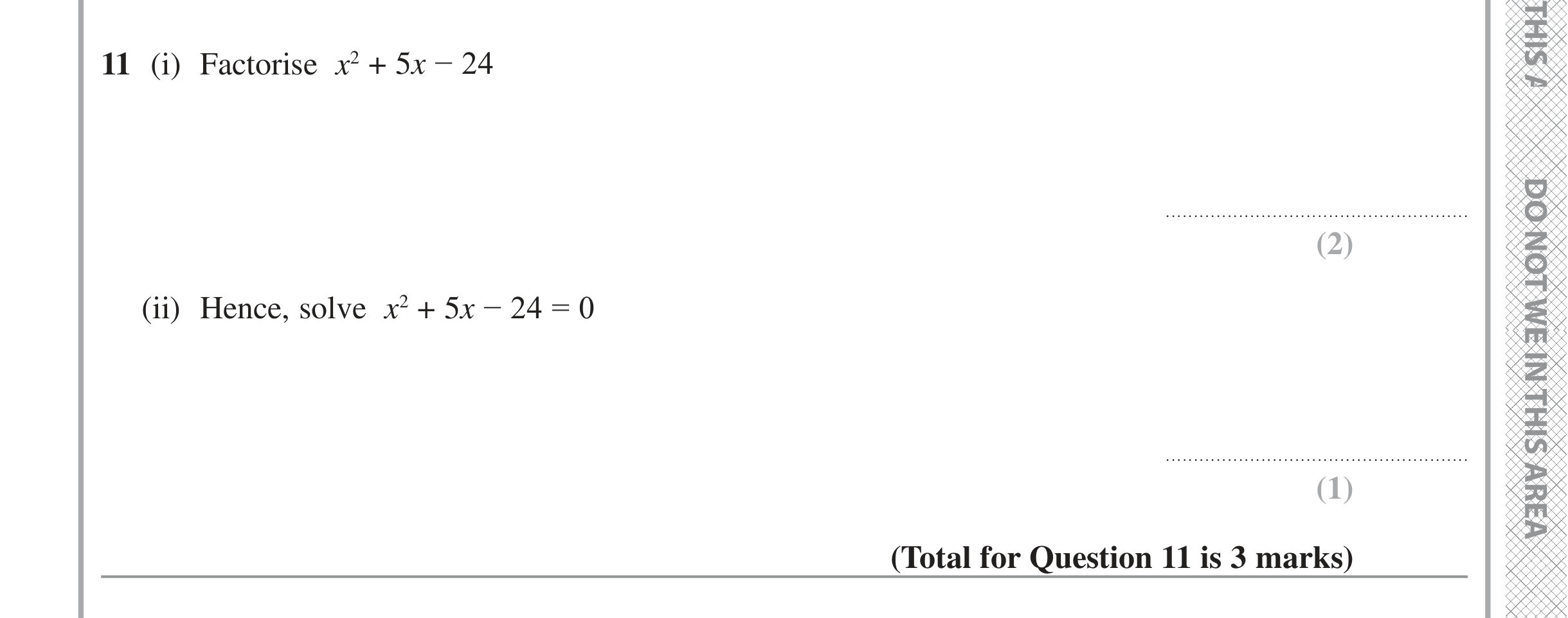 Question 11 — Quadratic Equations — Edexcel iGCSE June 2022