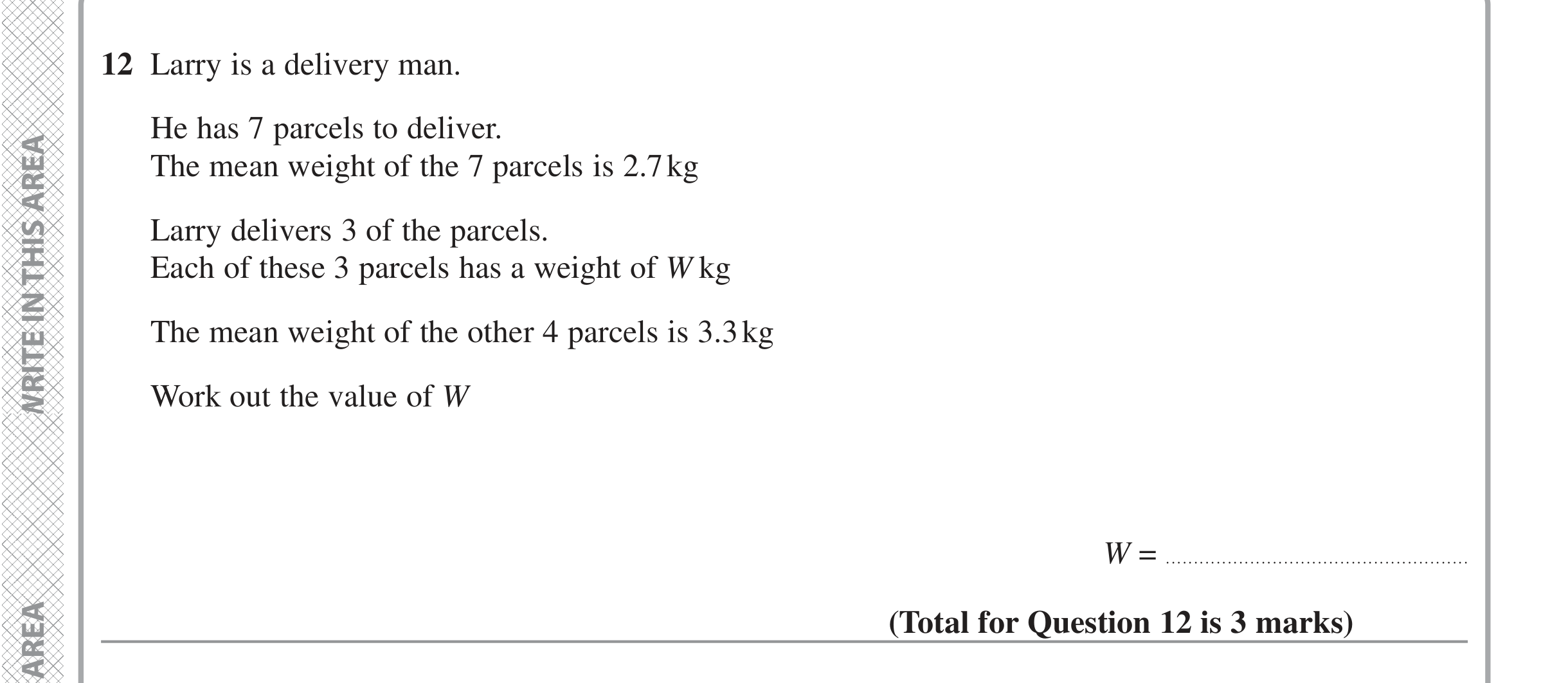 Question 12 — Mean/Median/Mode/Range — Edexcel iGCSE June 2022