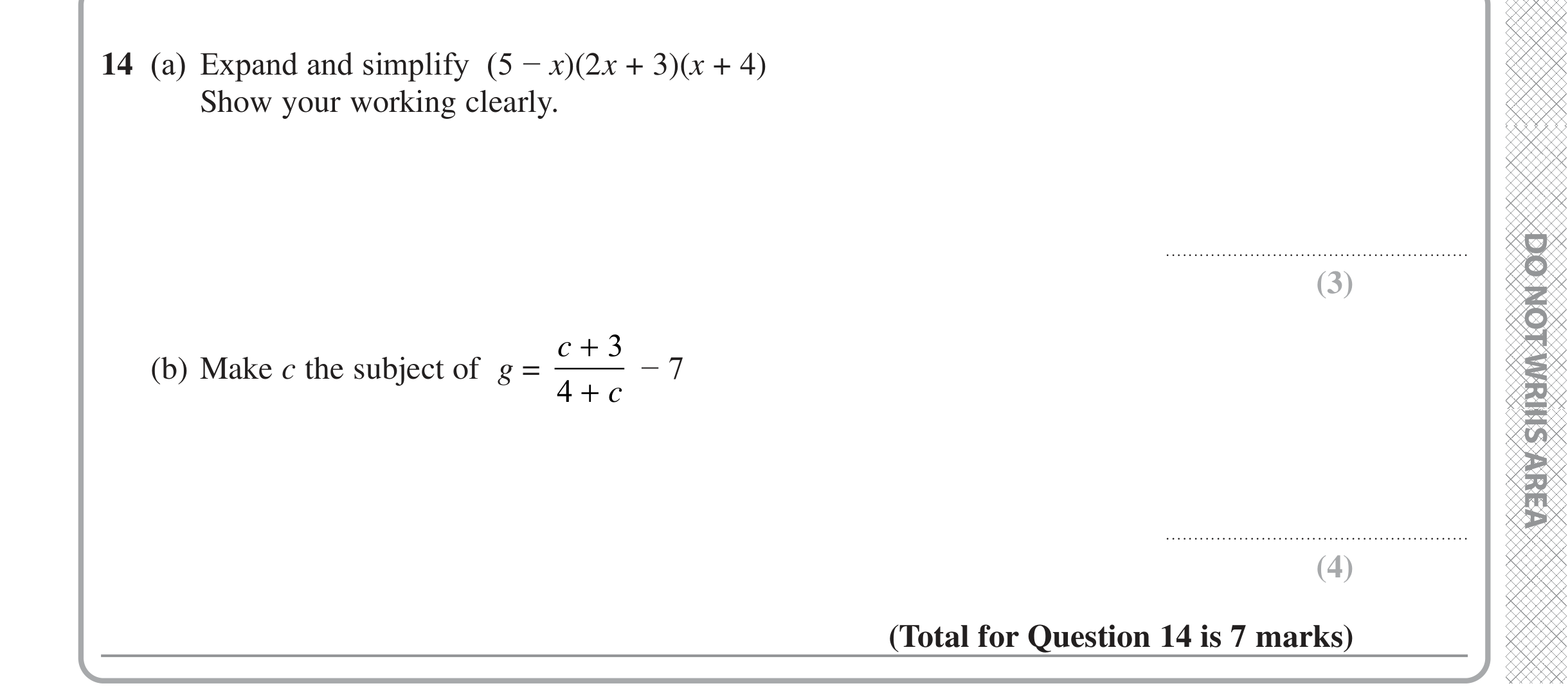 Question 14 — Algebra (Expand/Simplify/Factorise), Formulae — Edexcel iGCSE June 2022