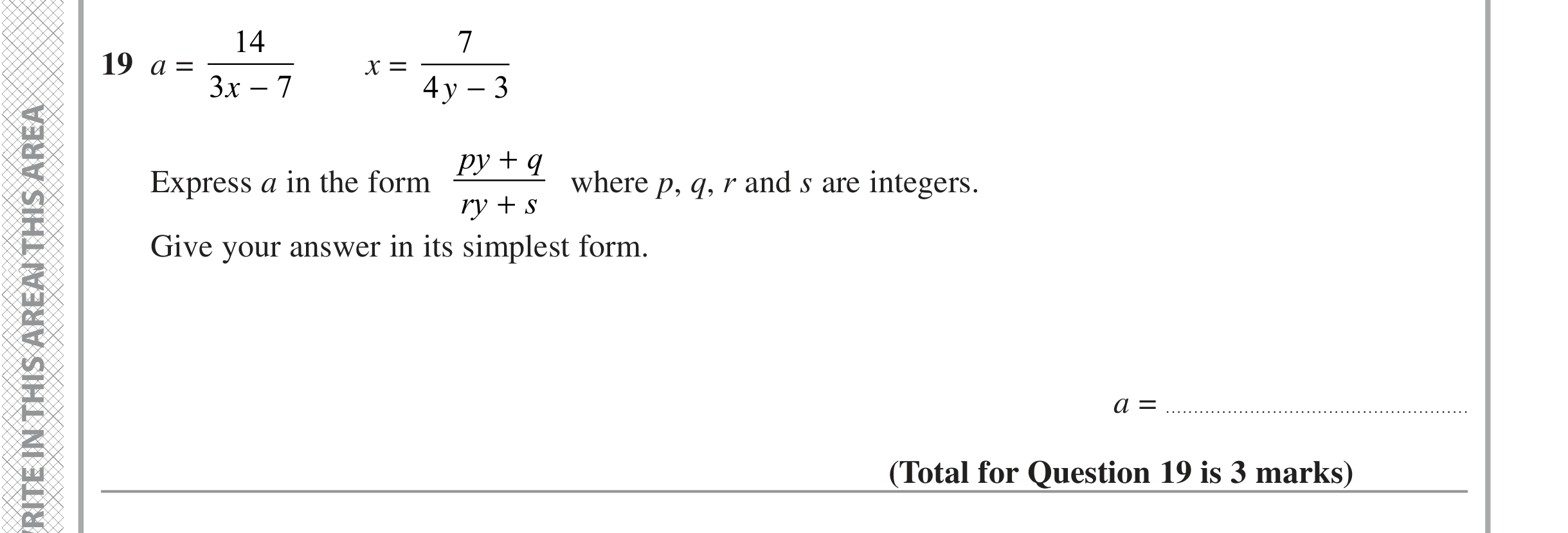 Question 19 — Algebra Fractions — Edexcel iGCSE June 2022