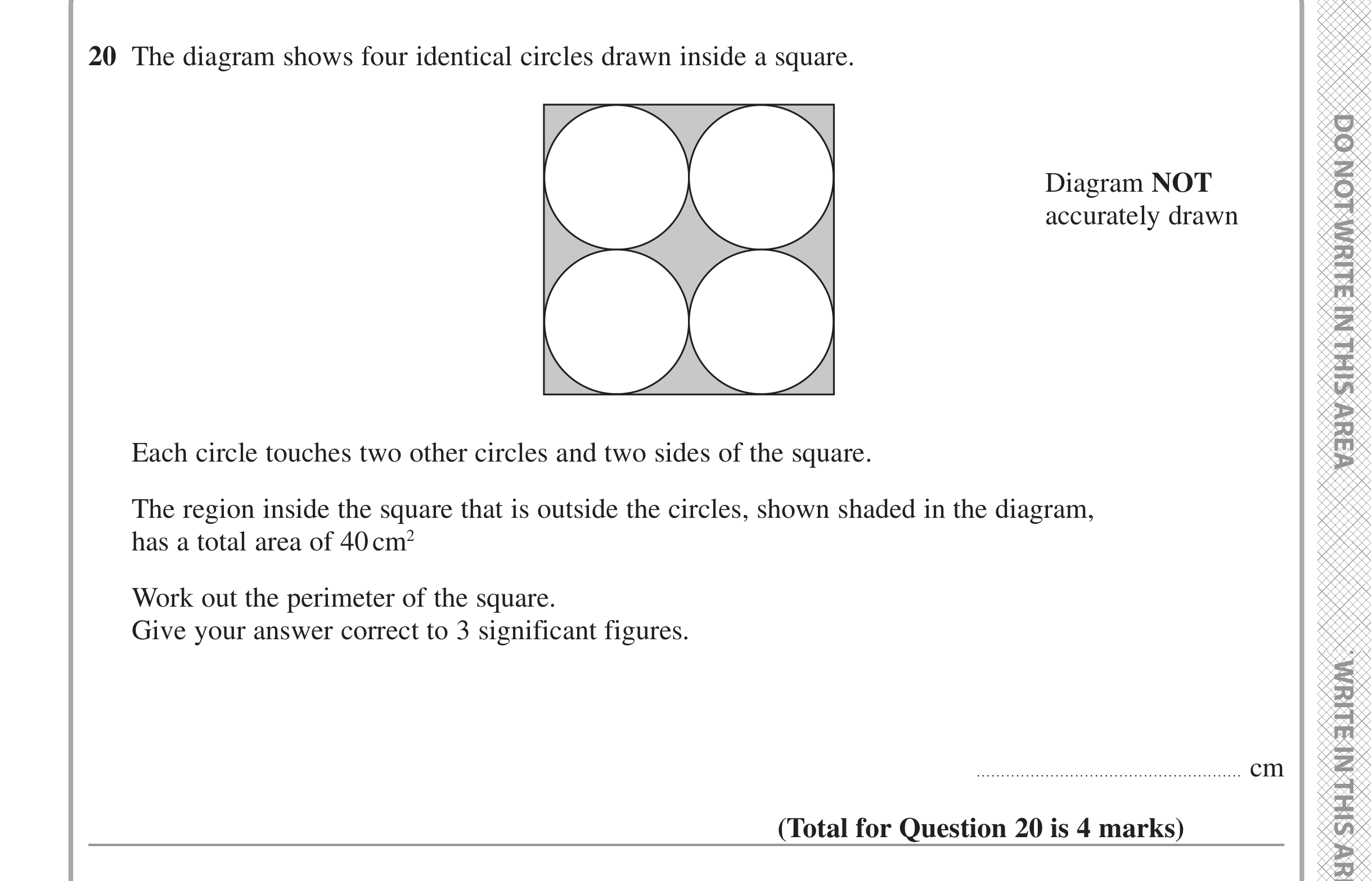 Question 20 — Perimeter and Area, Circles — Edexcel iGCSE June 2022