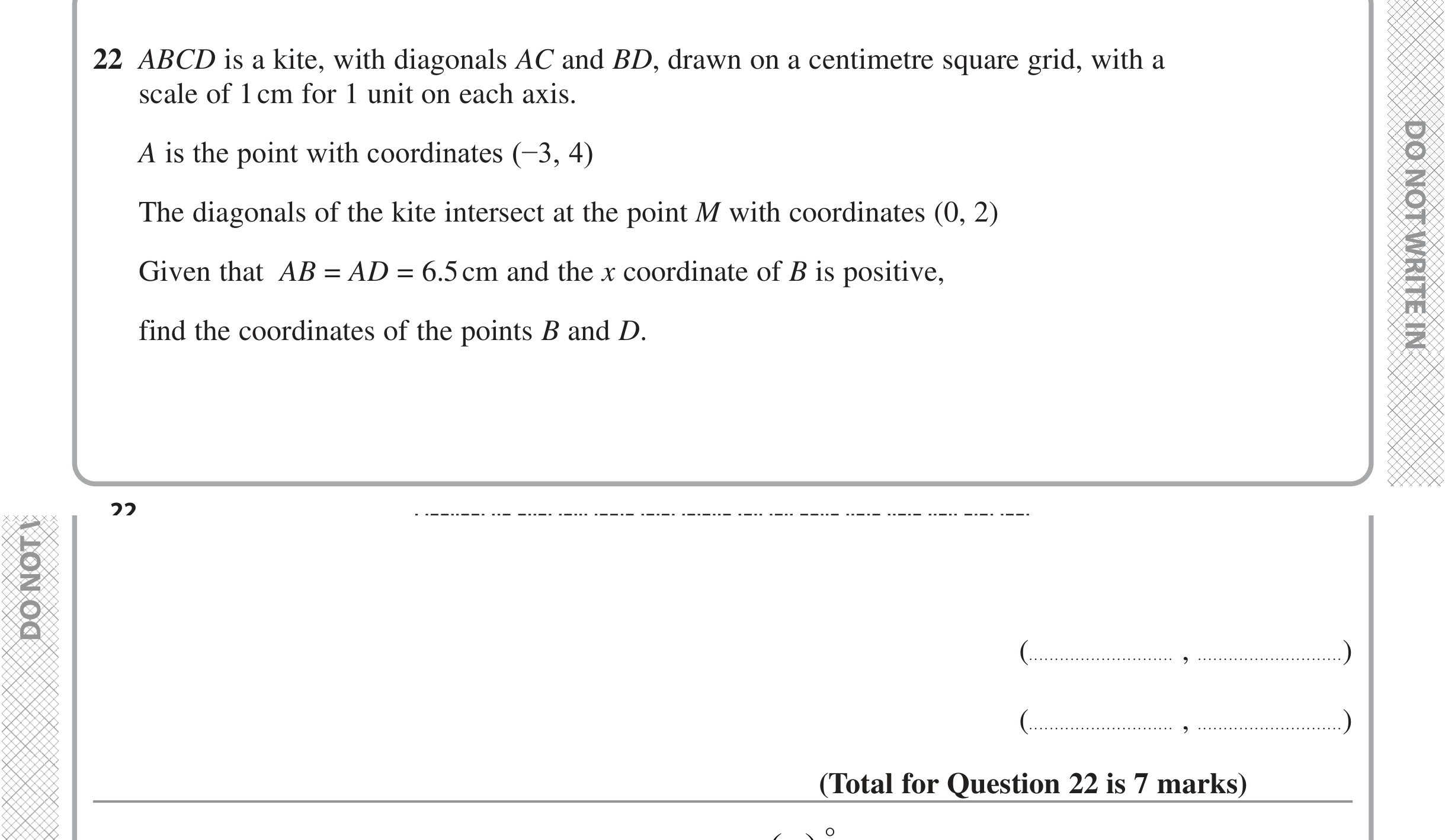 Question 22 — Straight Line Graphs, Polygons, Distance between Points — Edexcel iGCSE June 2022