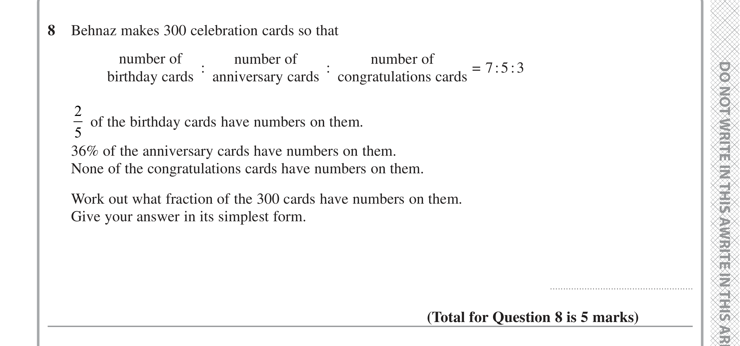 Question 8 — Ratios, Fractions, Percentages — Edexcel iGCSE June 2022