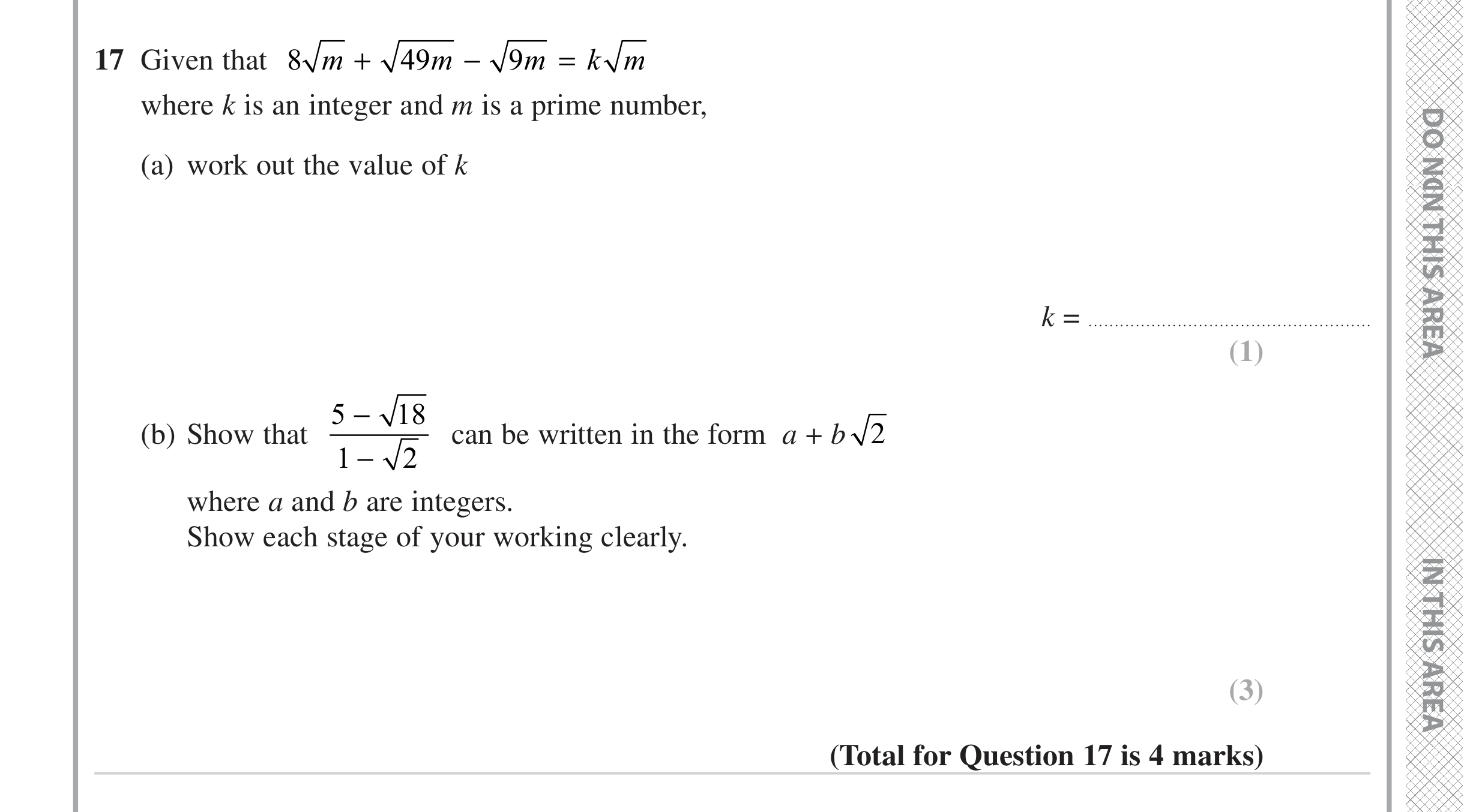 Question 17 — Surds — Edexcel iGCSE Jan 2023