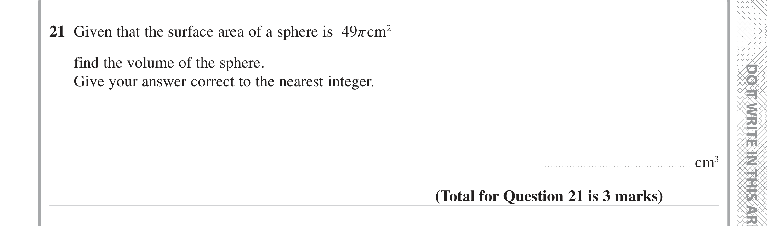 Question 21 — 3D Shapes and Volume, Surface Area — Edexcel iGCSE Jan 2023
