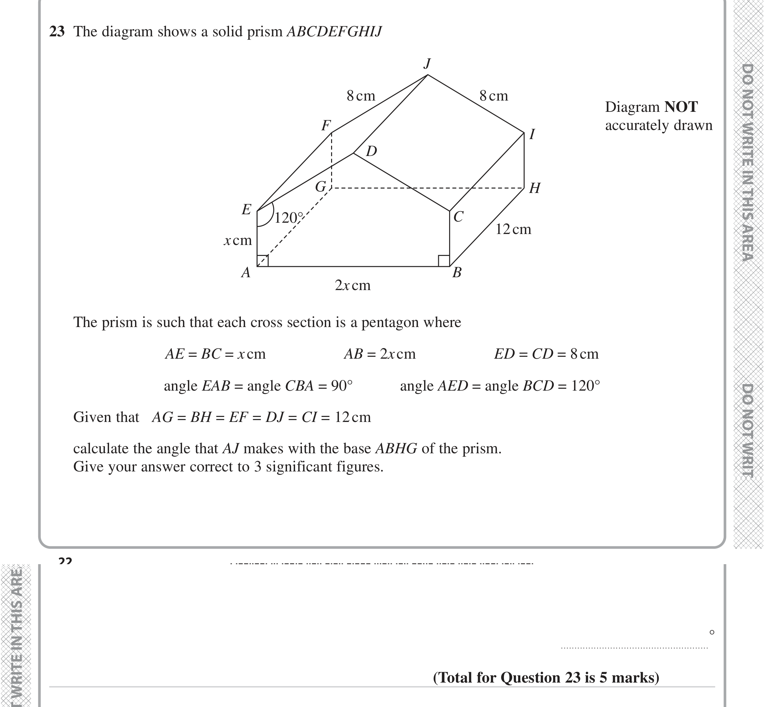 Question 23 — 3D Pythagoras, Soh Cah Toa — Edexcel iGCSE Jan 2023