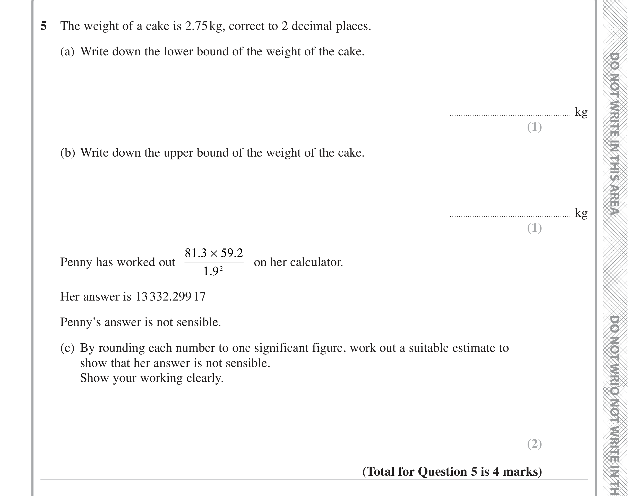 Question 5 — Upper/Lower Bounds, Rounding — Edexcel iGCSE Jan 2023