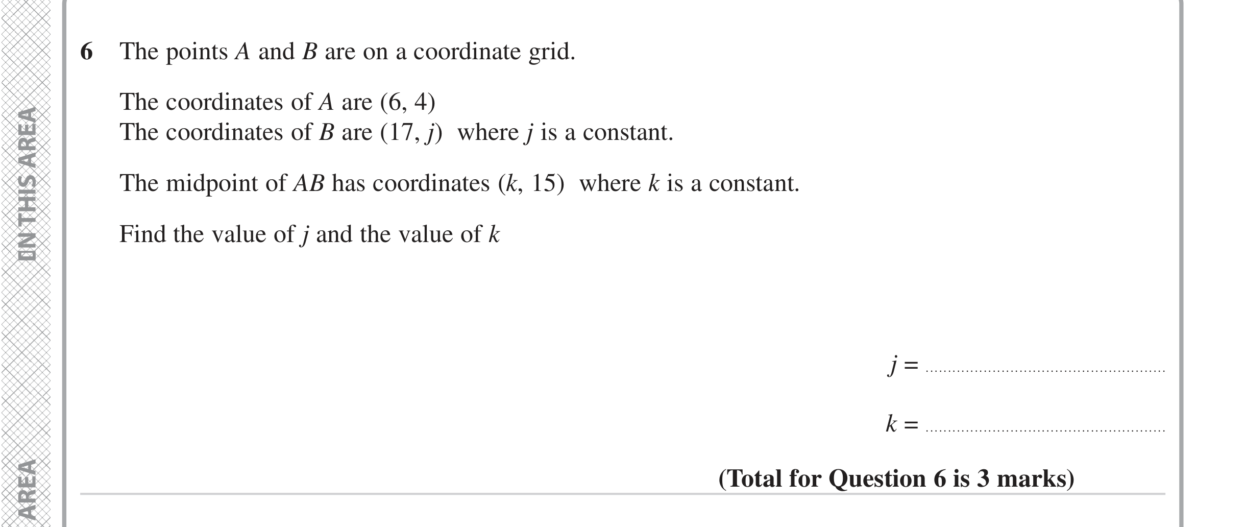 Question 6 — Coordinates, Midpoints — Edexcel iGCSE Jan 2023