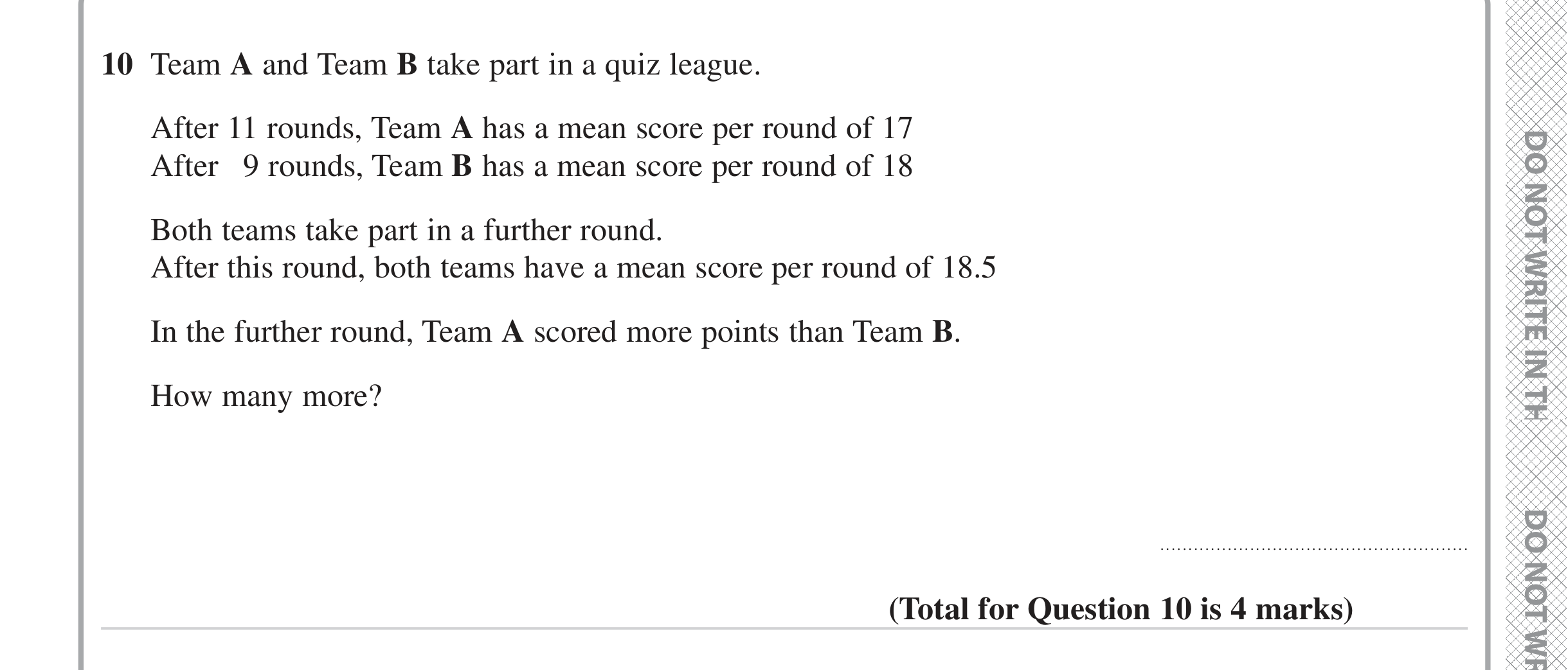 Question 10 — Mean/Median/Mode/Range — Edexcel iGCSE June 2023