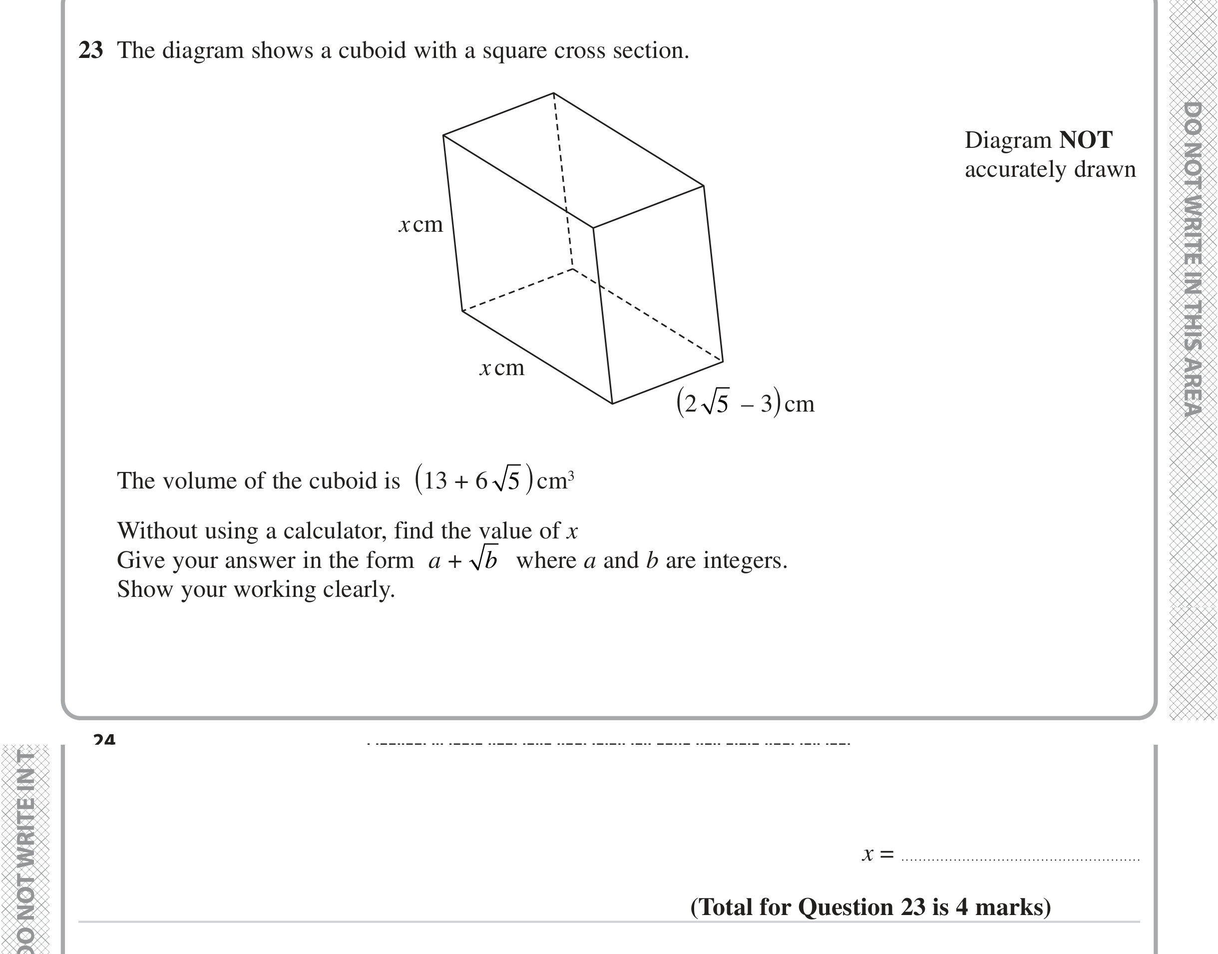 Question 23 — 3D Shapes and Volume, Surds — Edexcel iGCSE June 2023
