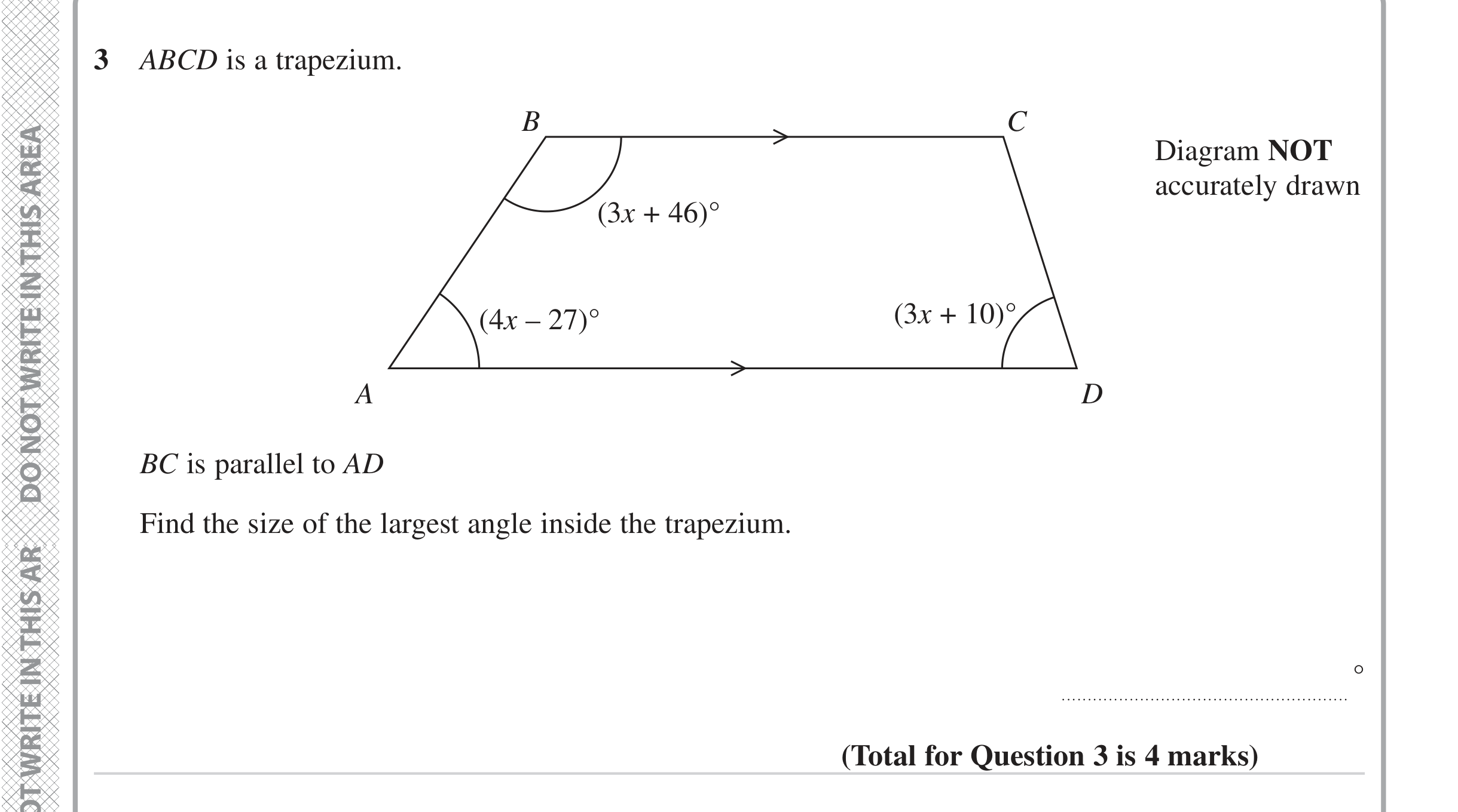 Question 3 — Angles, Angles in Parallel Lines — Edexcel iGCSE June 2023