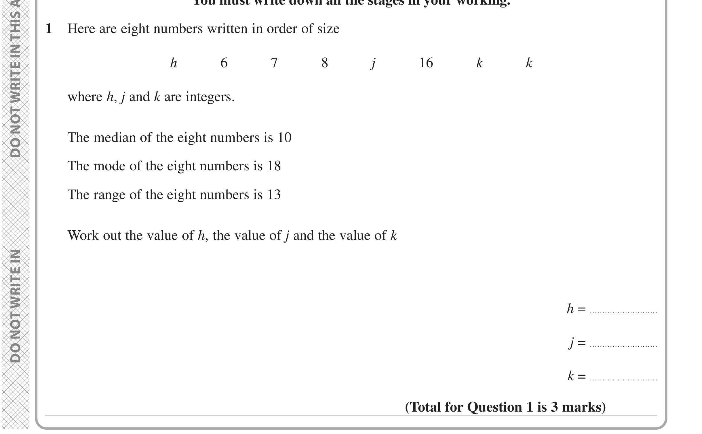 Question 1 — Mean/Median/Mode/Range — Edexcel iGCSE June 2024