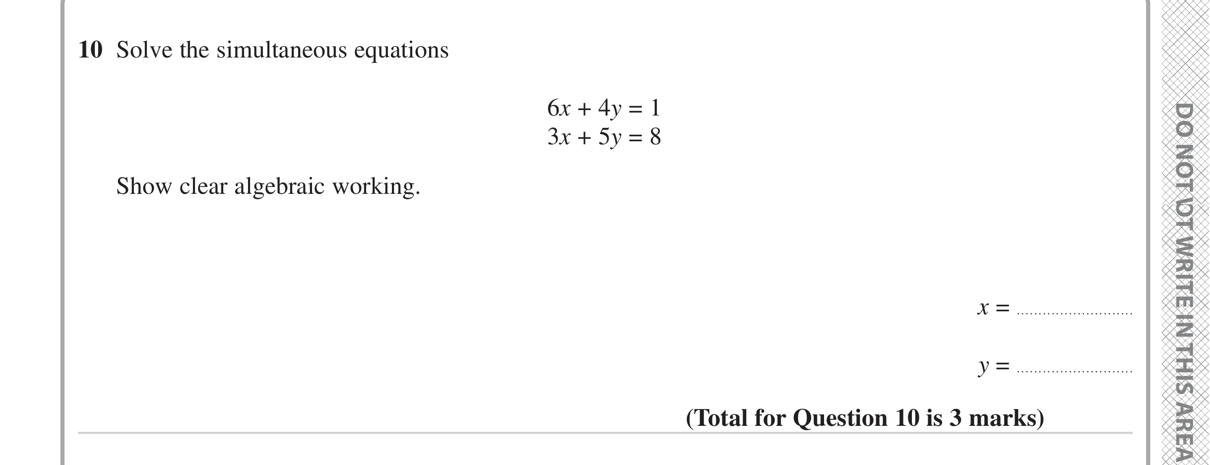 Question 10 — Simultaneous Equations — Edexcel iGCSE June 2024
