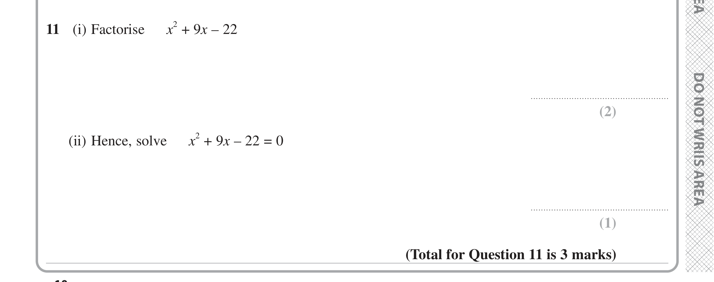 Question 11 — Quadratic Equations — Edexcel iGCSE June 2024