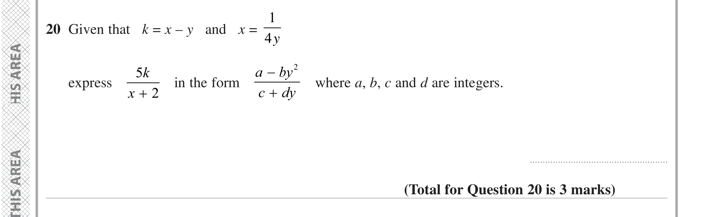 Question 20 — Algebra Fractions — Edexcel iGCSE June 2024
