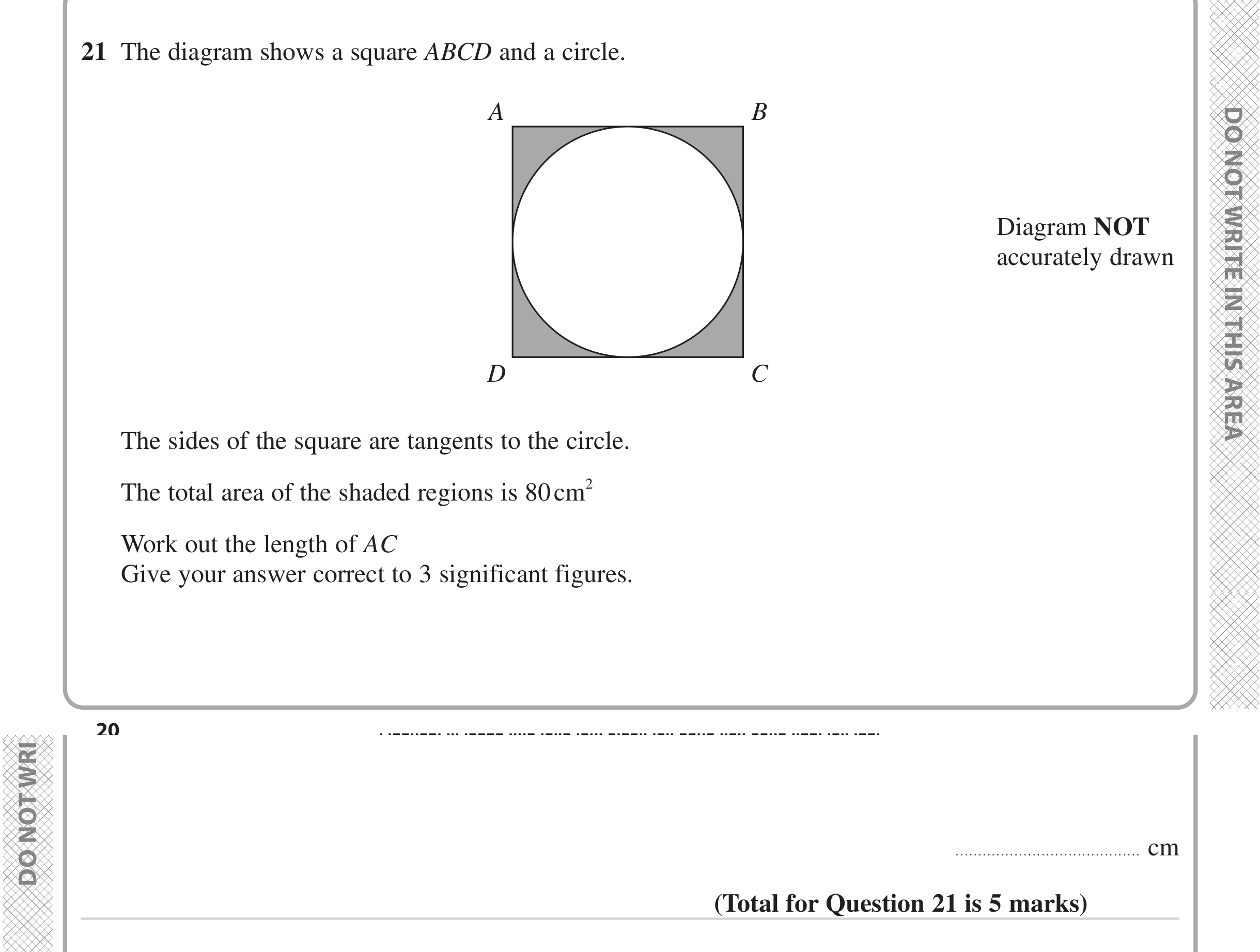 Question 21 — Perimeter and Area, Circles, Pythagoras — Edexcel iGCSE June 2024