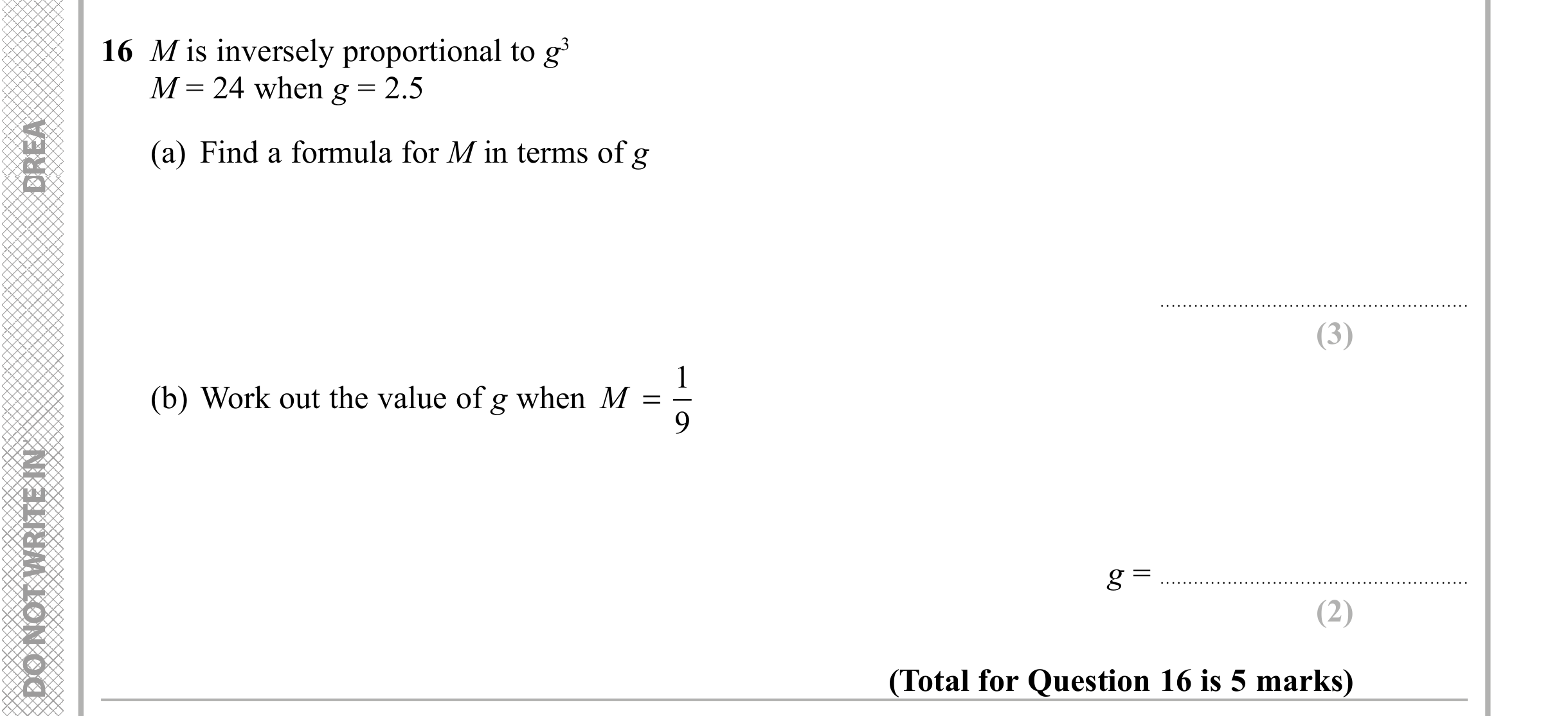 Question 16 — Proportion — Edexcel iGCSE Sample Paper