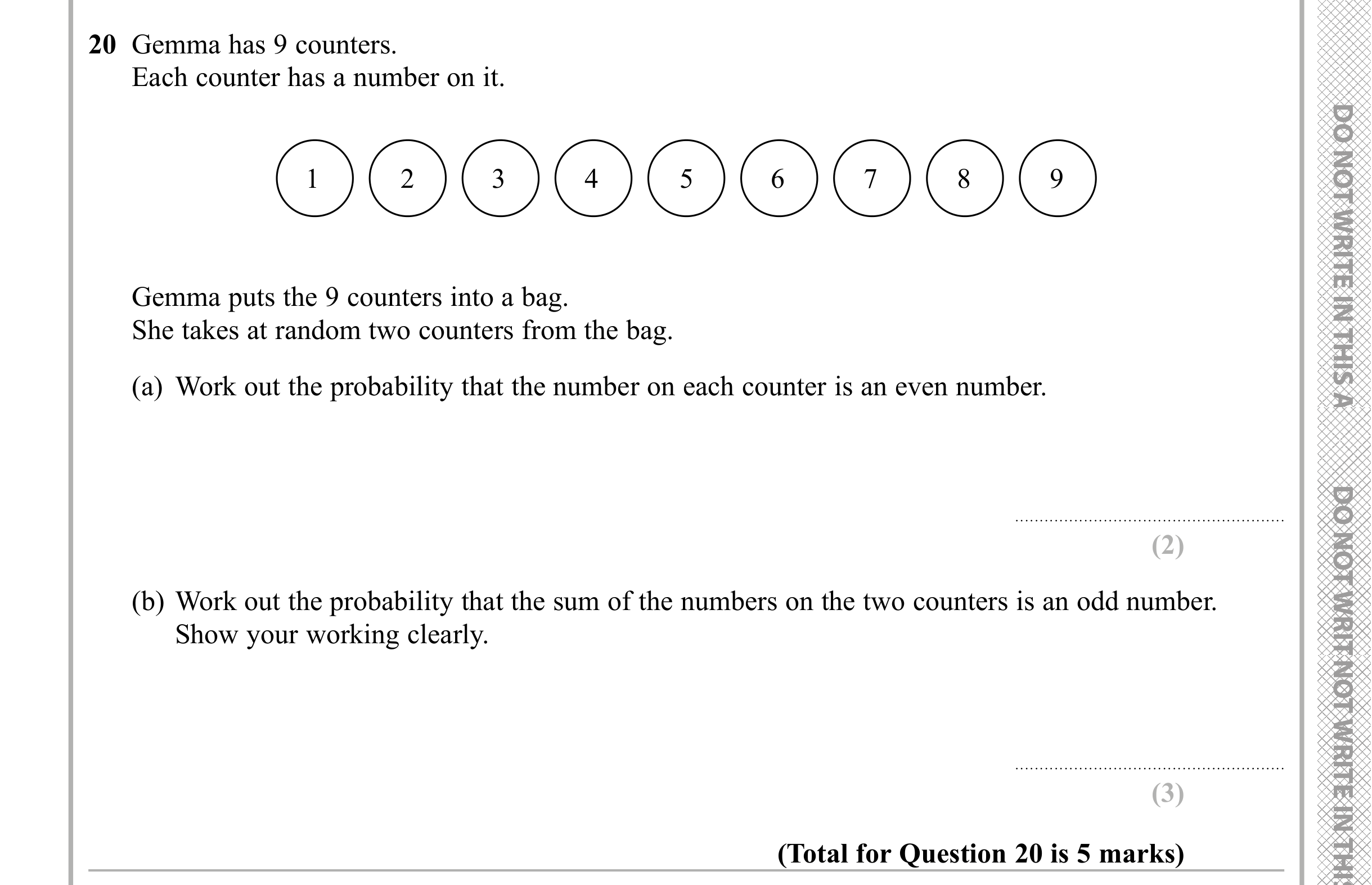 Question 20 — Probability — Edexcel iGCSE Sample Paper