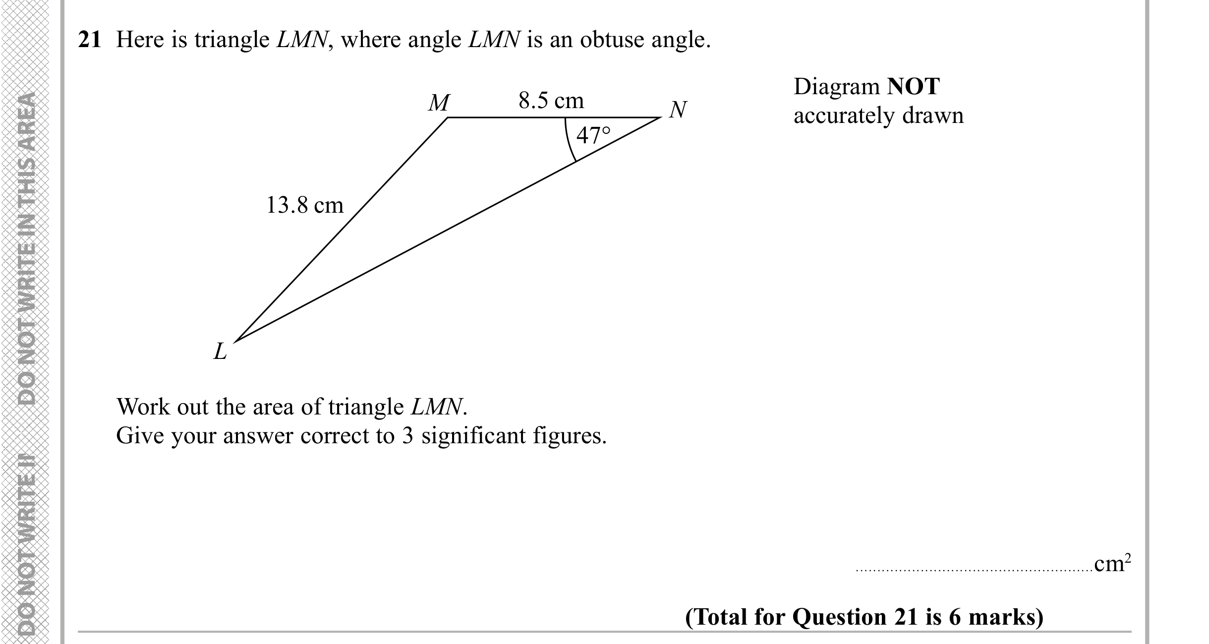 Question 21 — Sine/Cosine Rule — Edexcel iGCSE Sample Paper