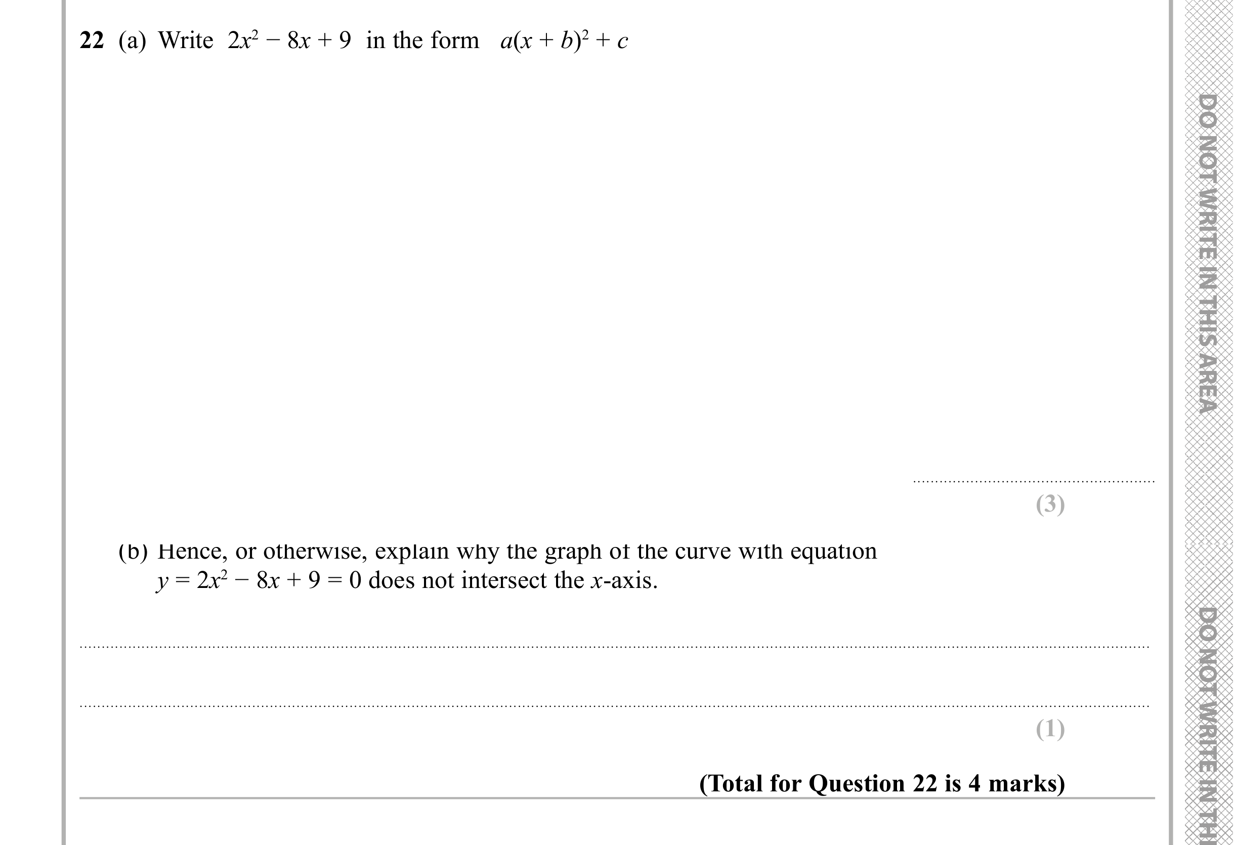 Question 22 — Quadratic Equations — Edexcel iGCSE Sample Paper