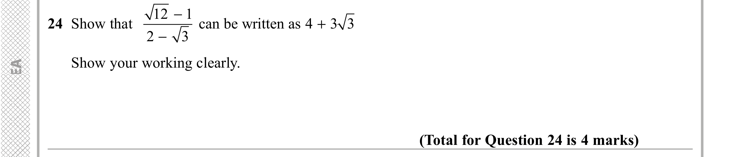 Question 24 — Surds — Edexcel iGCSE Sample Paper